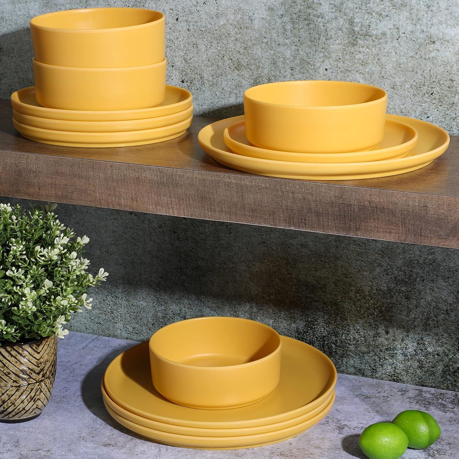 Gibson Home Canyon Crest 12-Piece Stackable Matte Melamine Dinnerware Set
