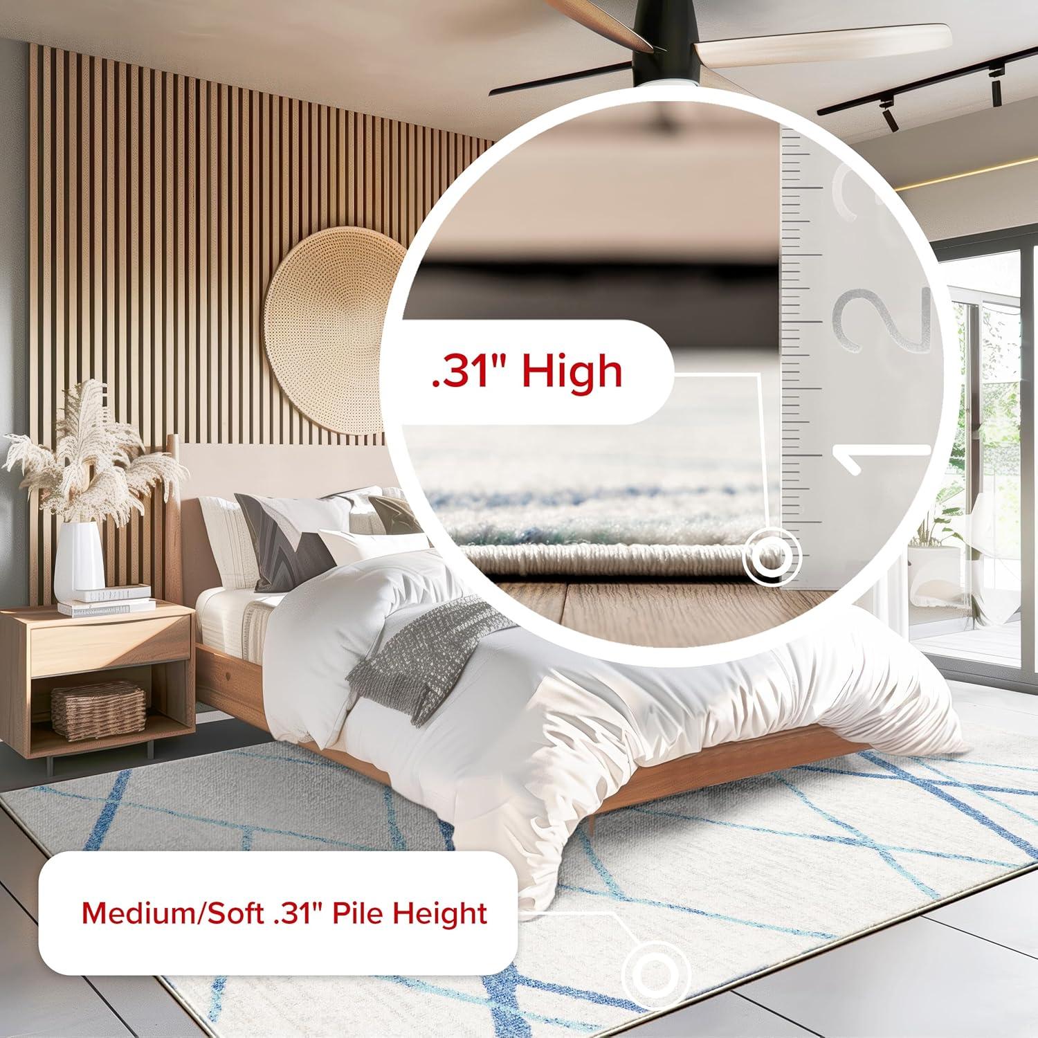 Nuloom 5x8 Thigpen Contemporary Indoor Area Rug, Light Blue, Abstract Lines, Non-Slip Backing, Stain Resistant, BedroomLiving Room, Kitchen,