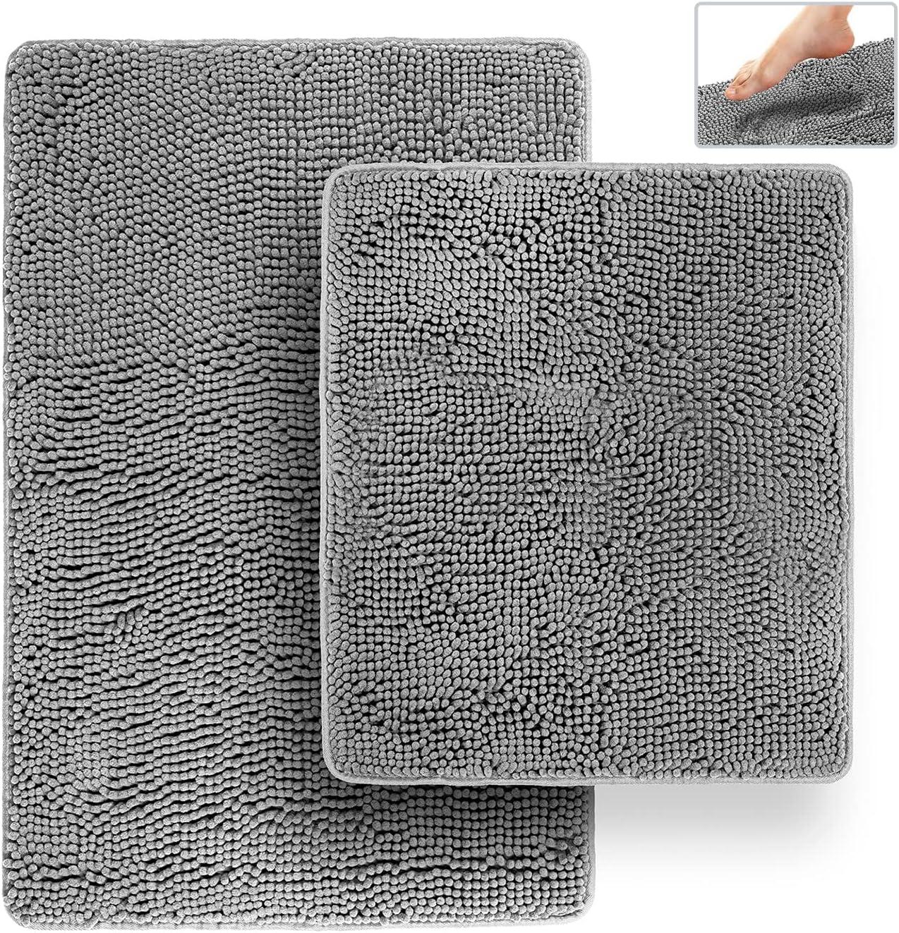 Latitude Run® Bathroom Rugs, Extra-Thick Memory Foam Bath Mat, Ultra-Soft Chenille Microfiber, Highly Absorbent, Machine Washable, Shaggy Bath Mats For Bathroom, Circular Cutout (21X32 + 20X22, 2Pcs) Grey