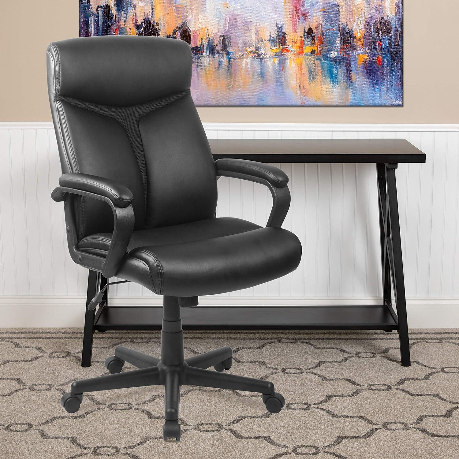 Flash Furniture Raya High Back Black LeatherSoft Executive Swivel Office Chair with Slight Mesh Accent and Arms