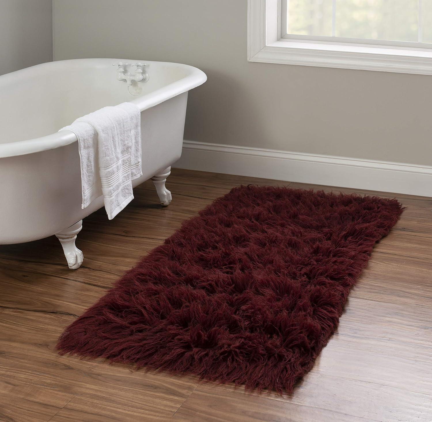 Ebern Designs Aaiden Flokati Wool Shag Hand Loomed Ivory Rug