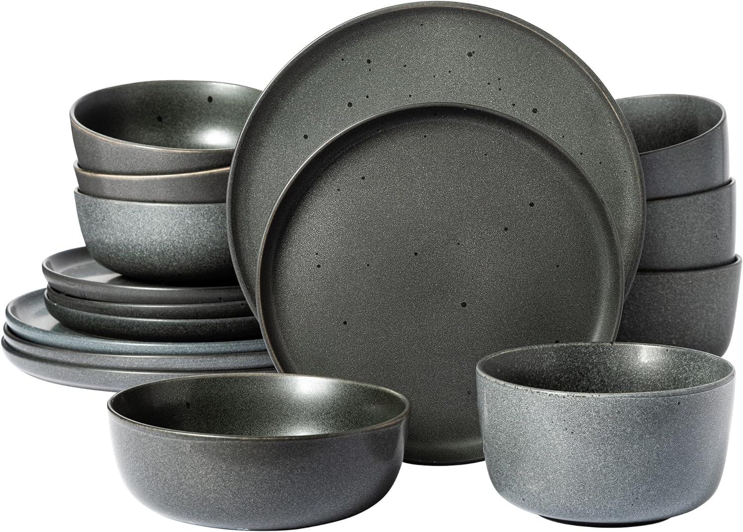 Gibson Elite James Street 16 Piece Stoneware Matte Reactive Double Bowl Dinnerware Set