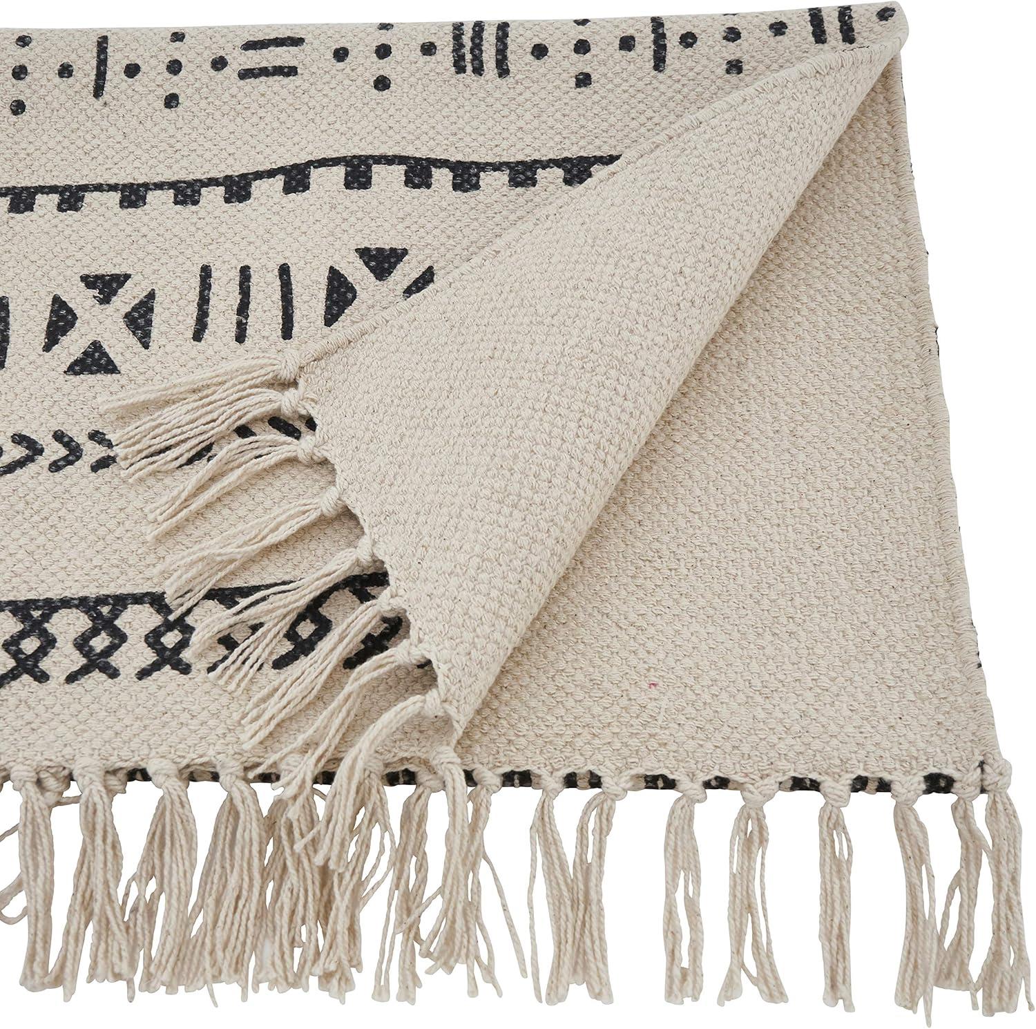 Natural Cotton Mud Cloth Table Runner with Tassels