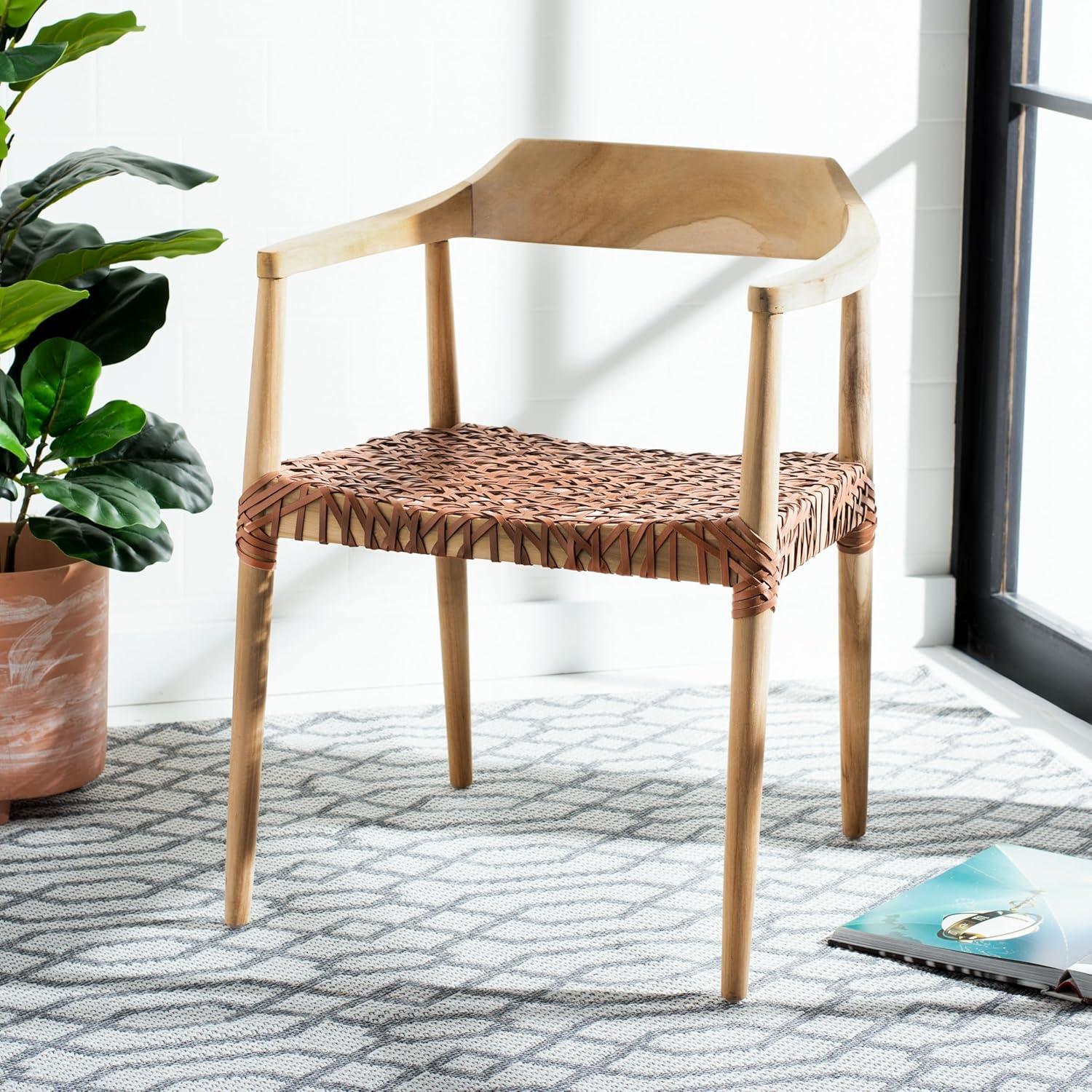 Munro Leather Woven Accent Chair - ACH1005 - Natural/Light Honey - Safavieh