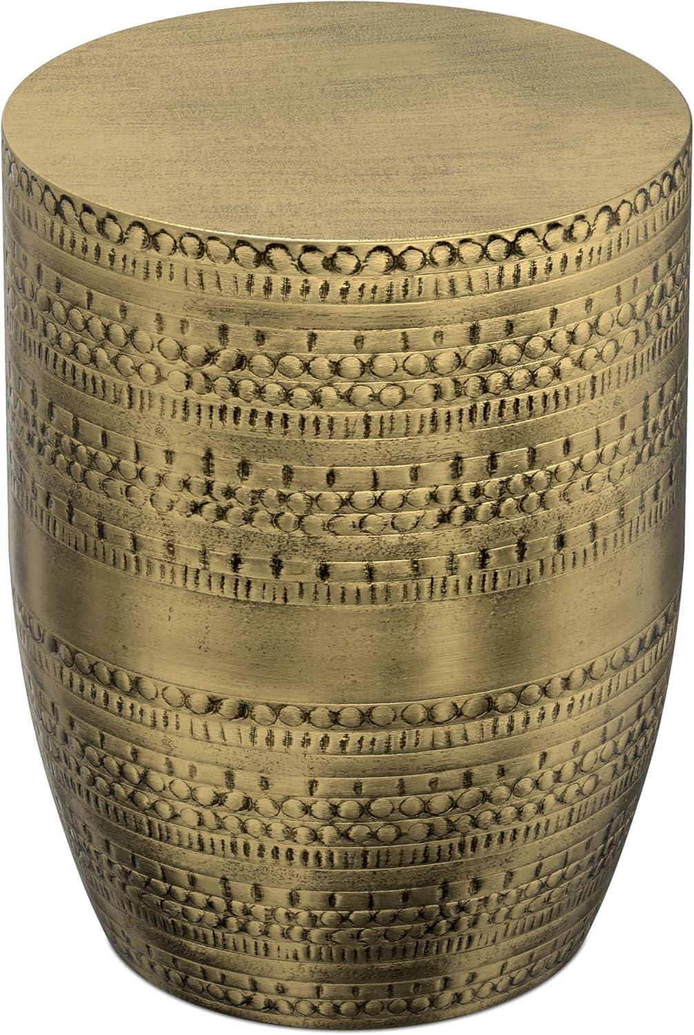 Bungalow Rose Johnsen 15"W Metal Industrial Boho Tribal Pattern Drum End Table with Textured Finish, Assembled
