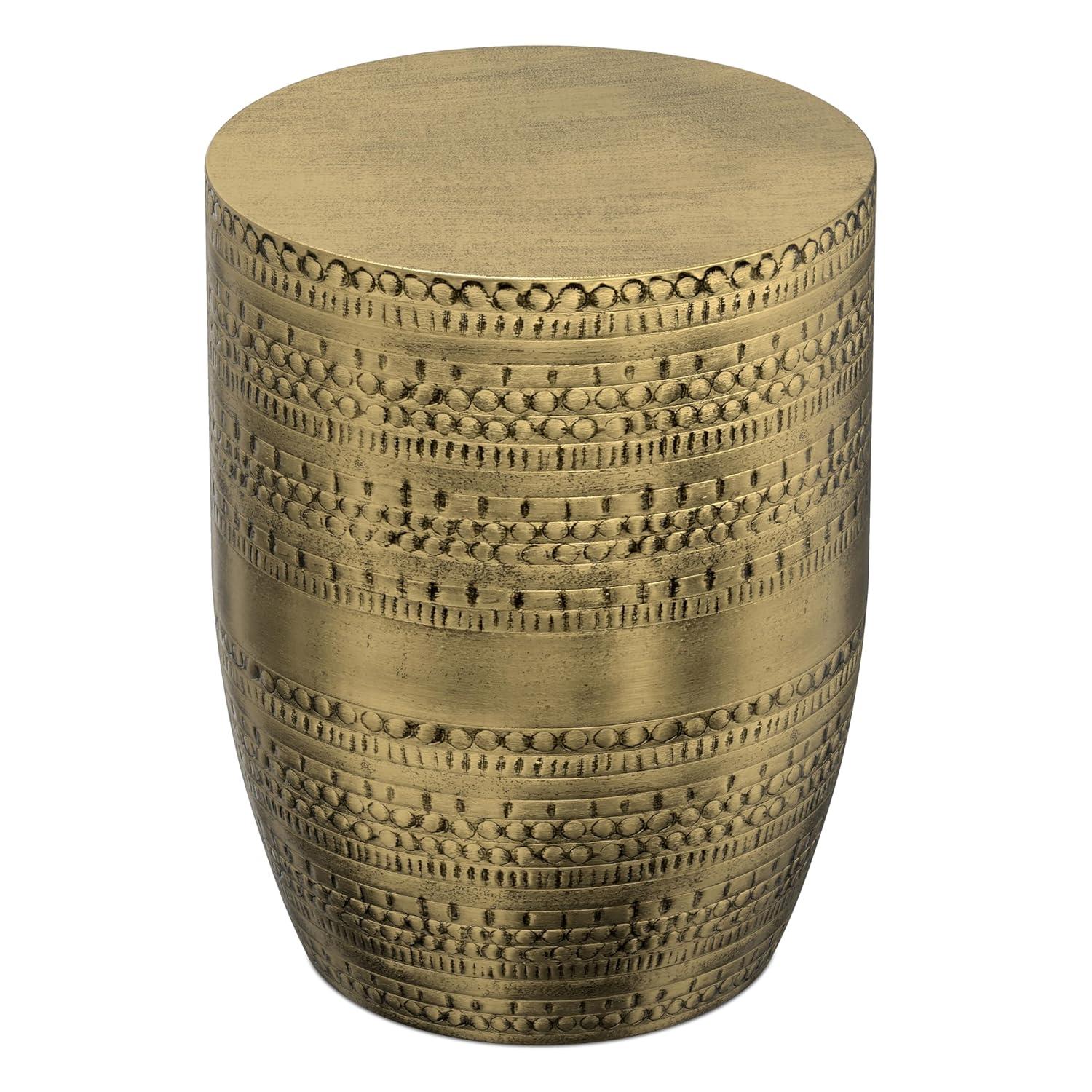 Bungalow Rose Johnsen 15"W Metal Industrial Boho Tribal Pattern Drum End Table with Textured Finish, Assembled