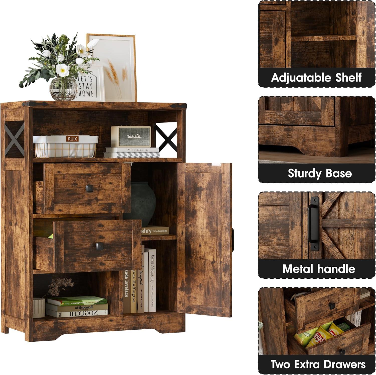 Rustic Brown Wood Living Room Storage Cabinet with Adjustable Shelving