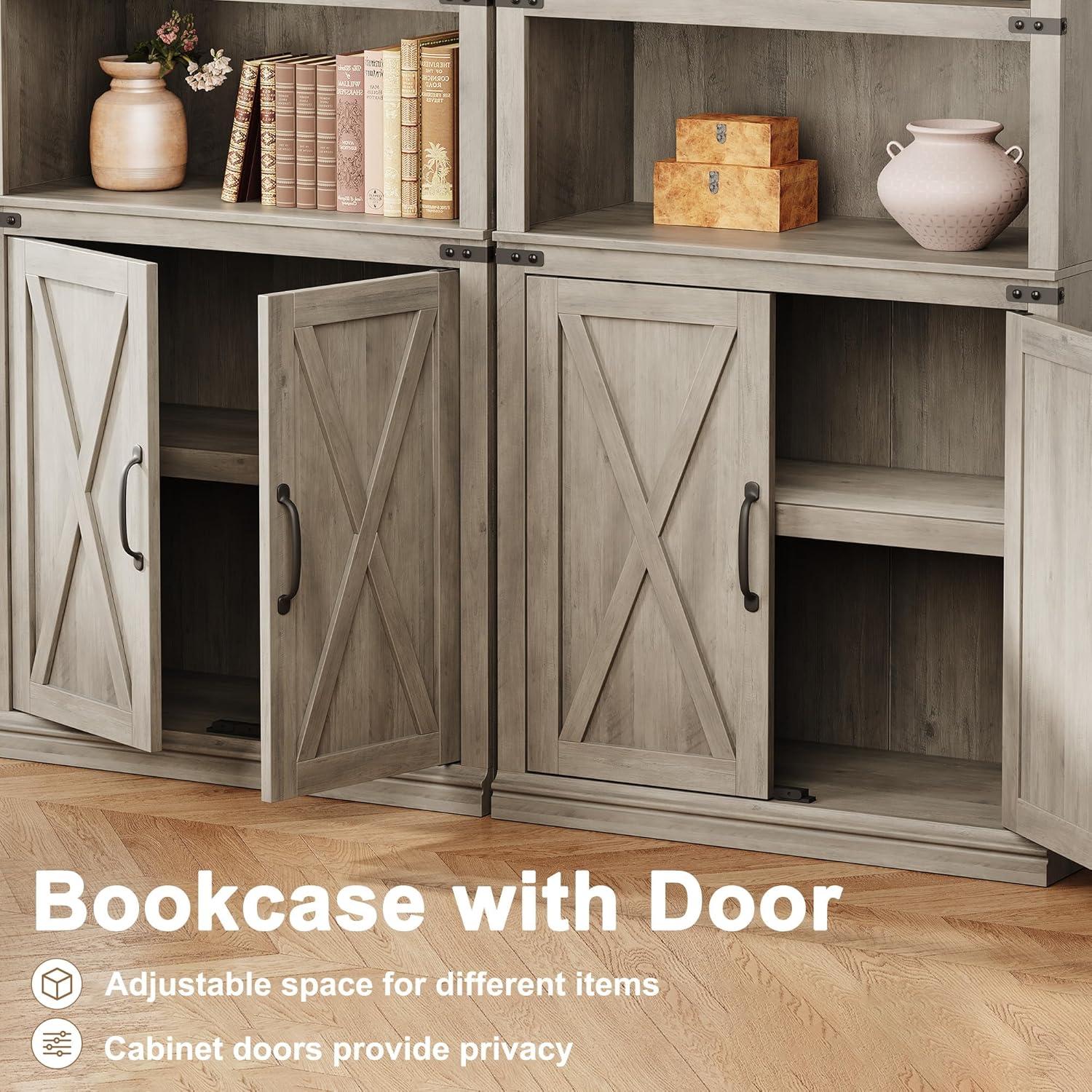 5-Tier Wooden Bookshelves with Cabinet Doors and Bookcases with Doors Floor Bookshelves and Office Storage Cabinets