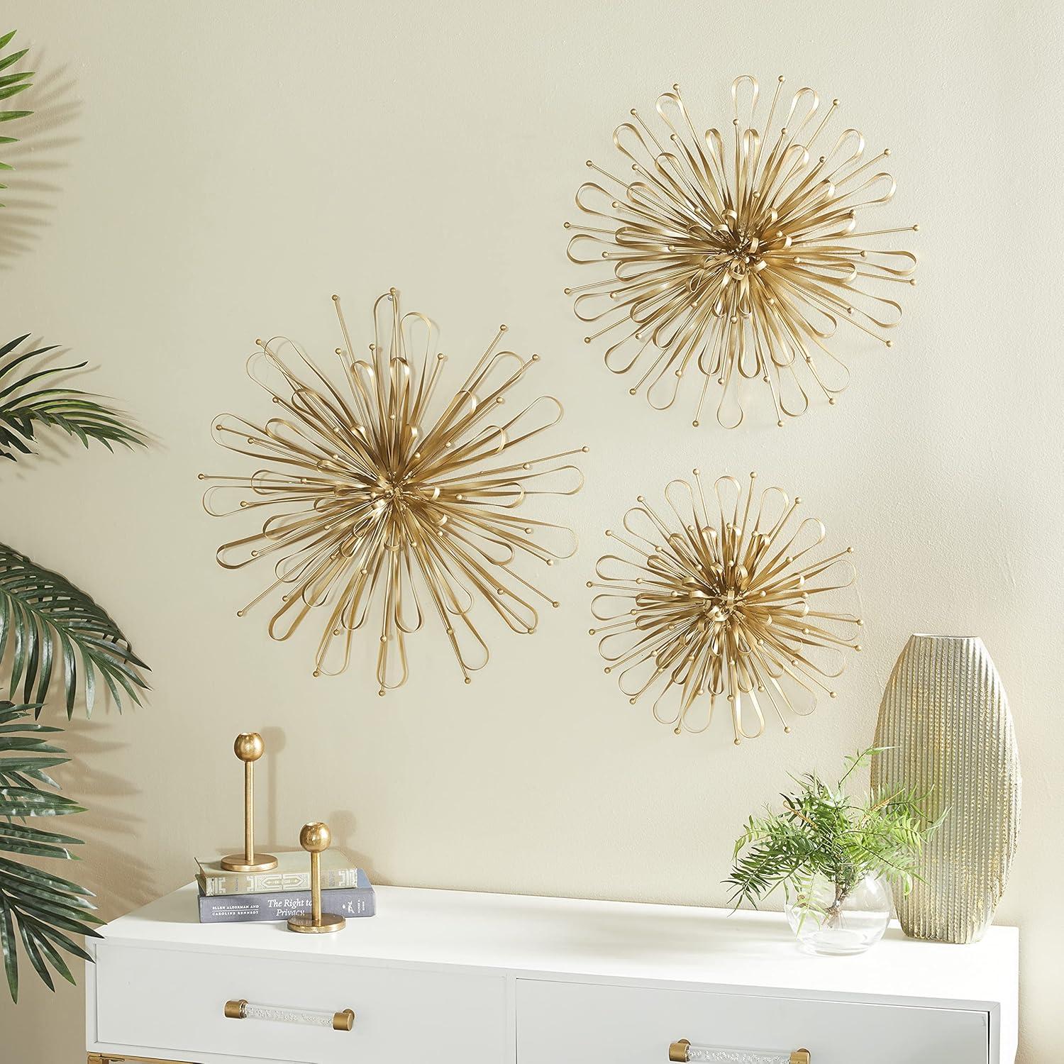 Set of 3 Gold Metal Starburst Wall Sculptures