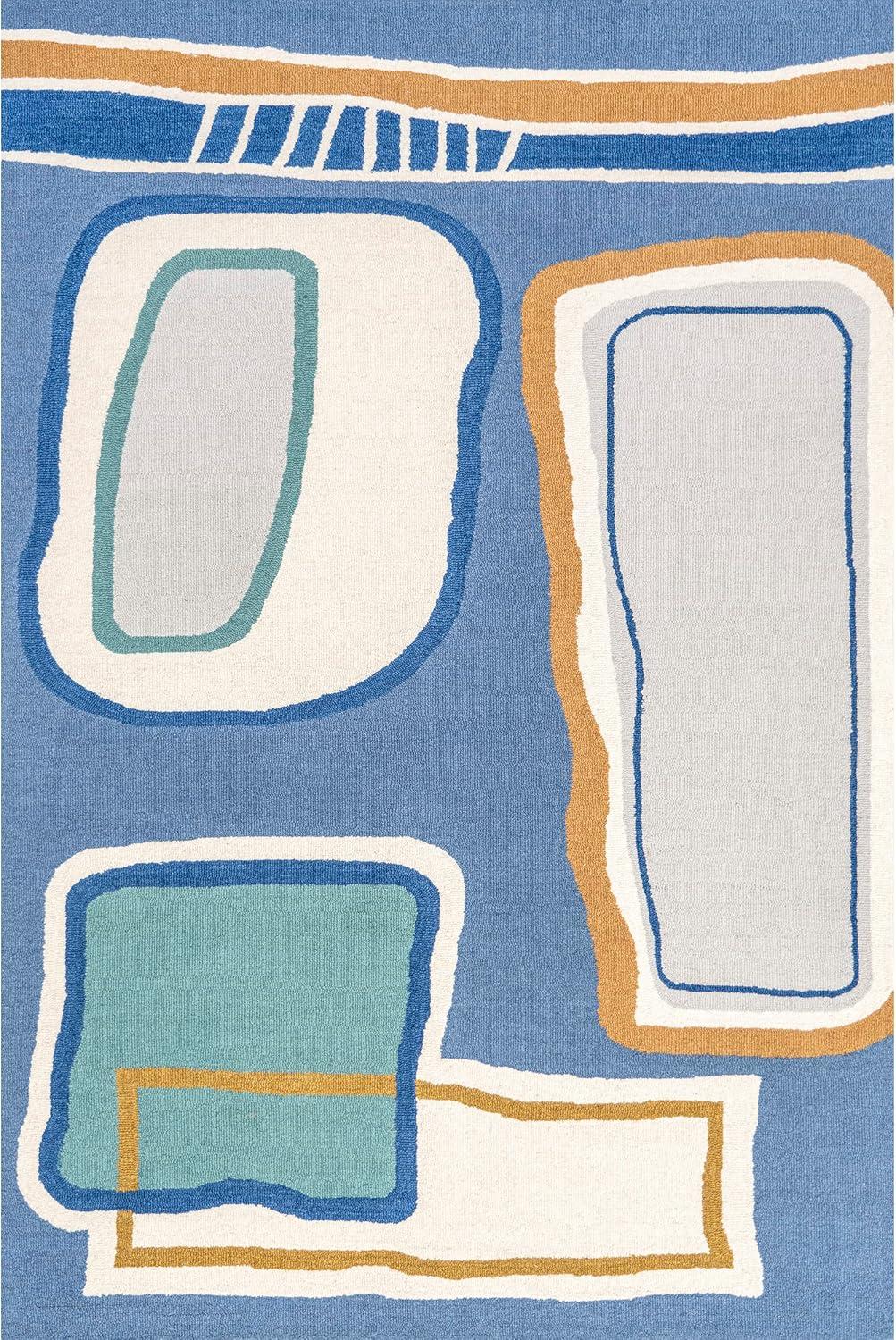 Nuloom Terica Abstract 4x6 Wool Indoor Area Rug for Living Room Bedroom Dining Room Kitchen, Blue/Ivory