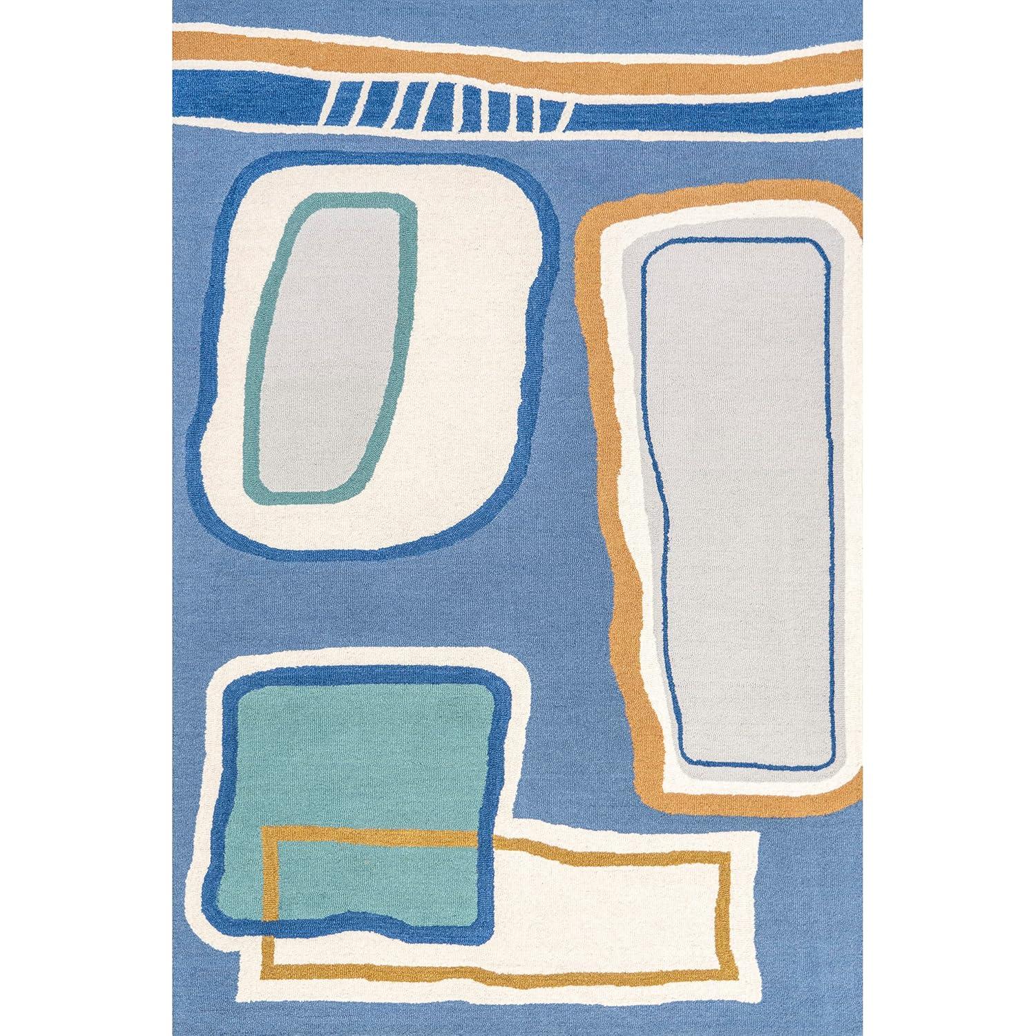 Nuloom Terica Abstract 4x6 Wool Indoor Area Rug for Living Room Bedroom Dining Room Kitchen, Blue/Ivory