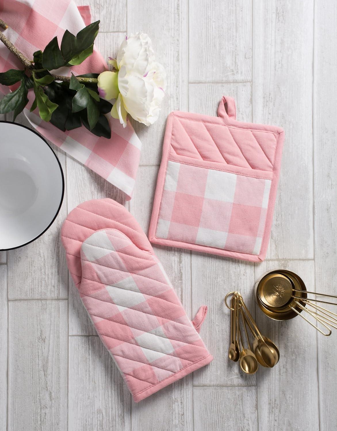 Pink and White Buffalo Check Cotton Potholder Set