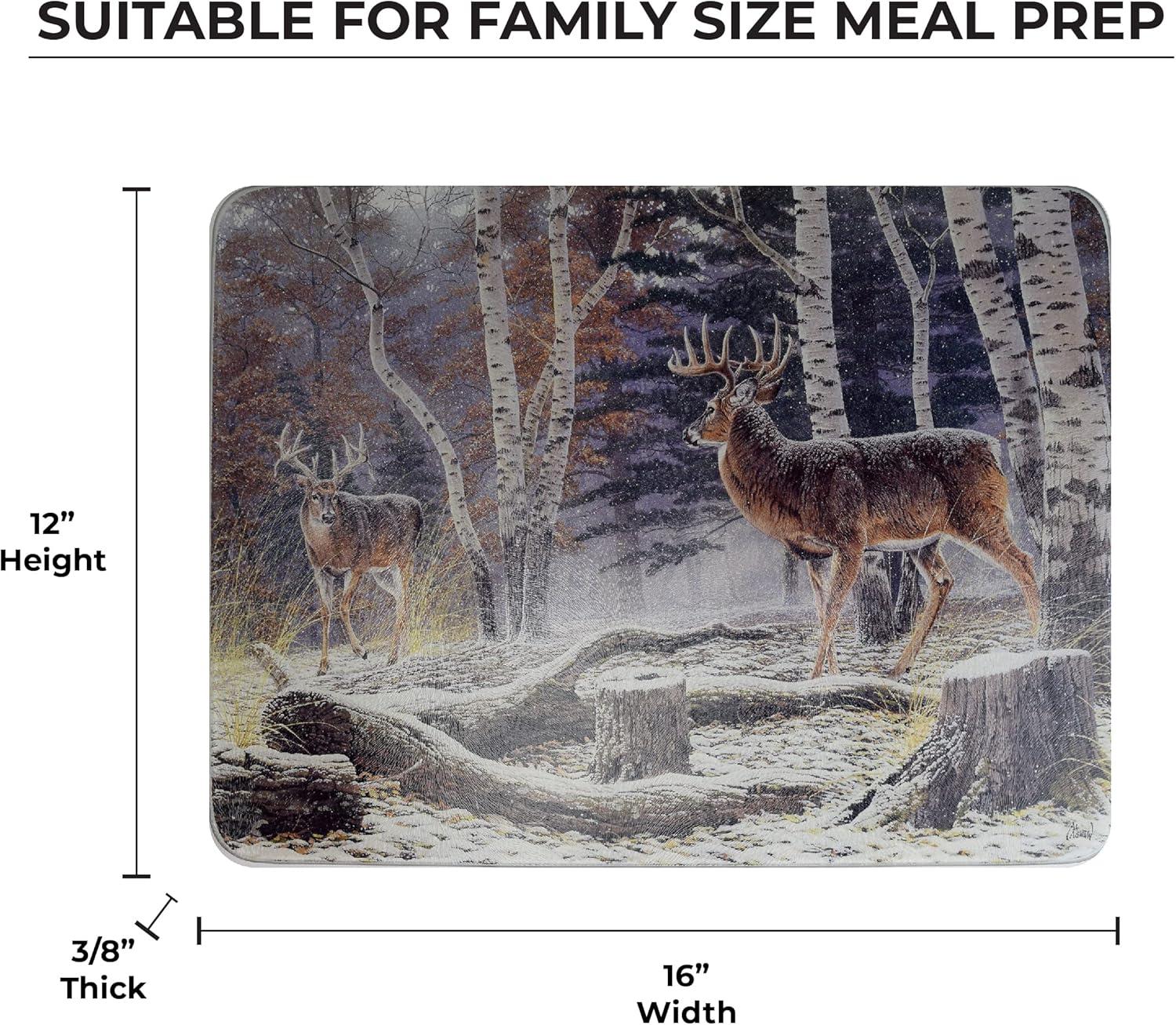 Large Rectangular Decorative Glass Cutting Board with Deer Design