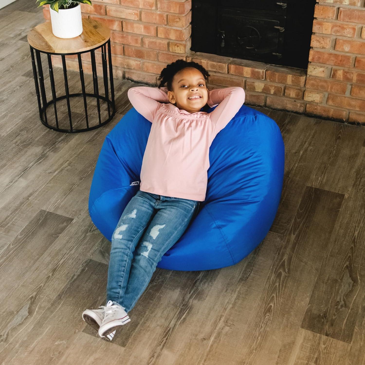 Sapphire Blue Polyester Bean Bag Chair with Removable Cover