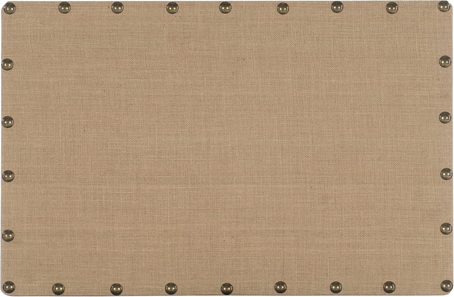 Beige Burlap Corkboard with Bronze Nailhead Trim, 24" x 36"