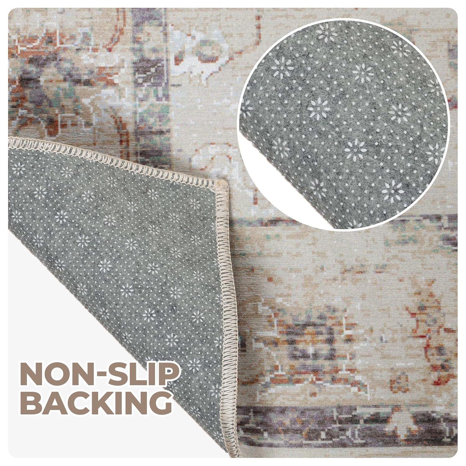 Superior Swan Floral Non-Slip Washable Indoor Area Rug, 4' x 6', Cream