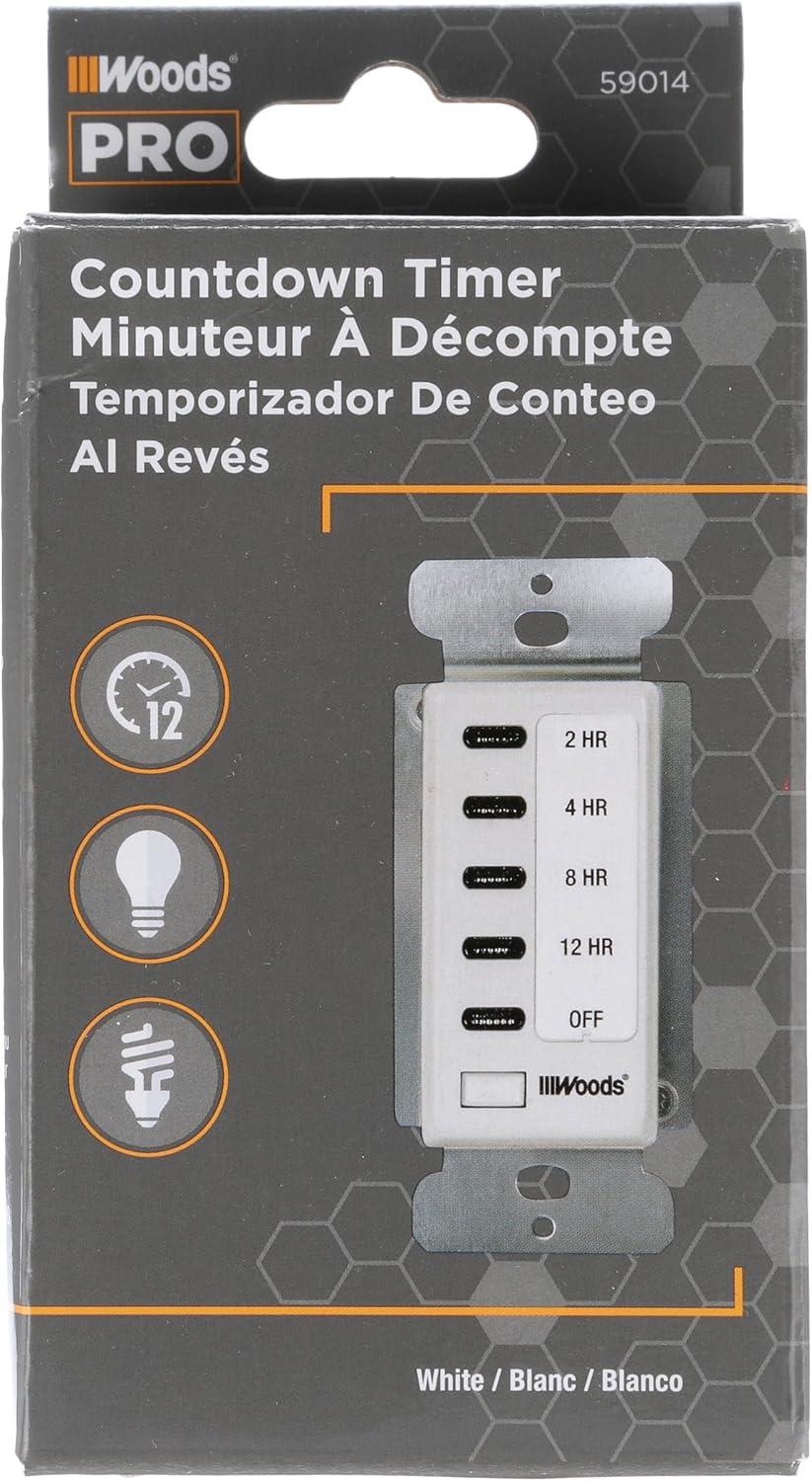 Woods 59014 In-Wall Switch Electronic Timer, 12 Hour, White