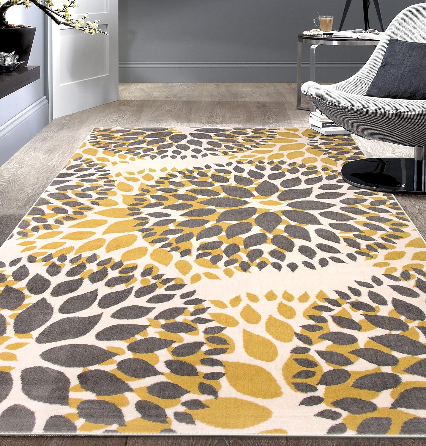 World Rug Gallery Modern Floral Circles Yellow 5' x 7' Area Rug