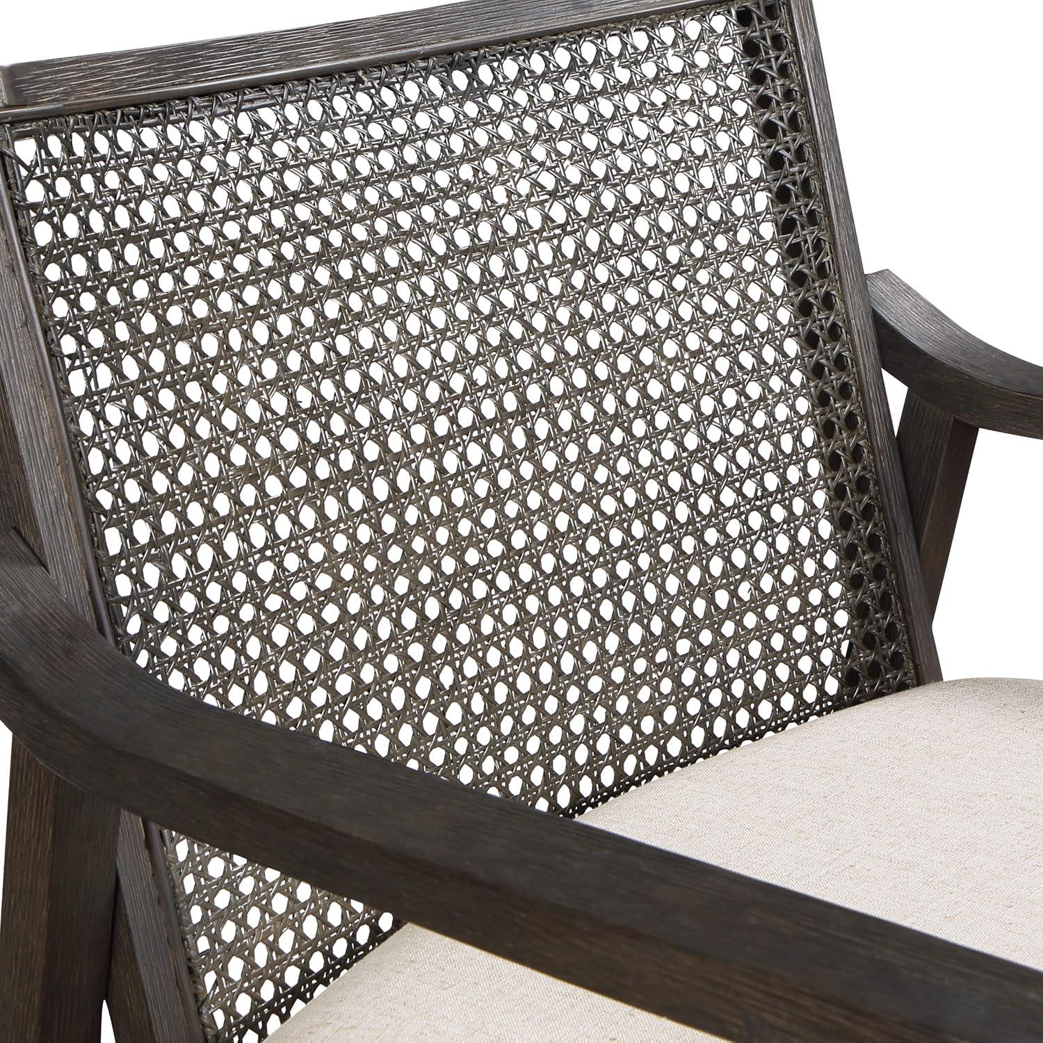 Lantana Arm Chair Linen - OSP Home Furnishings: Woven Cane Back, Polyester Cushion, Rustic Gray Finish