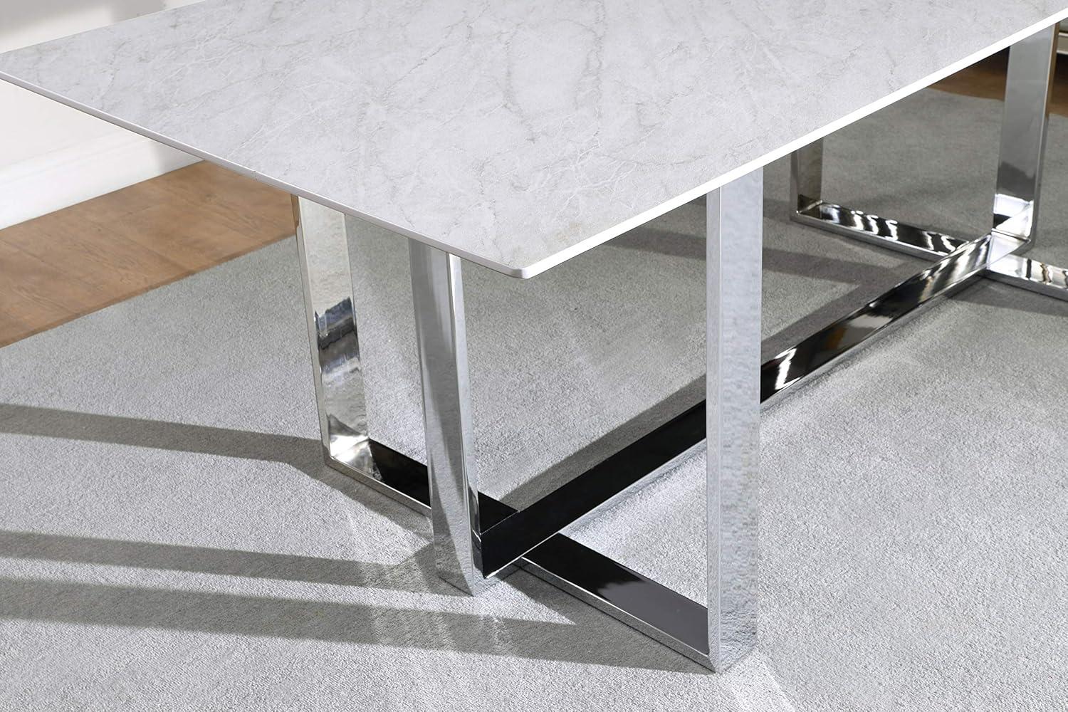 Annika Silver Rectangular Faux Marble Dining Table for Six