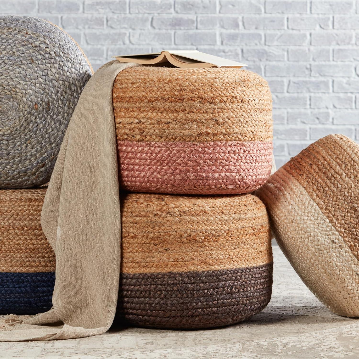 Jaipur Living, Jute Pouf, Round Stuffed Ottoman, Brown/Beige, 18"