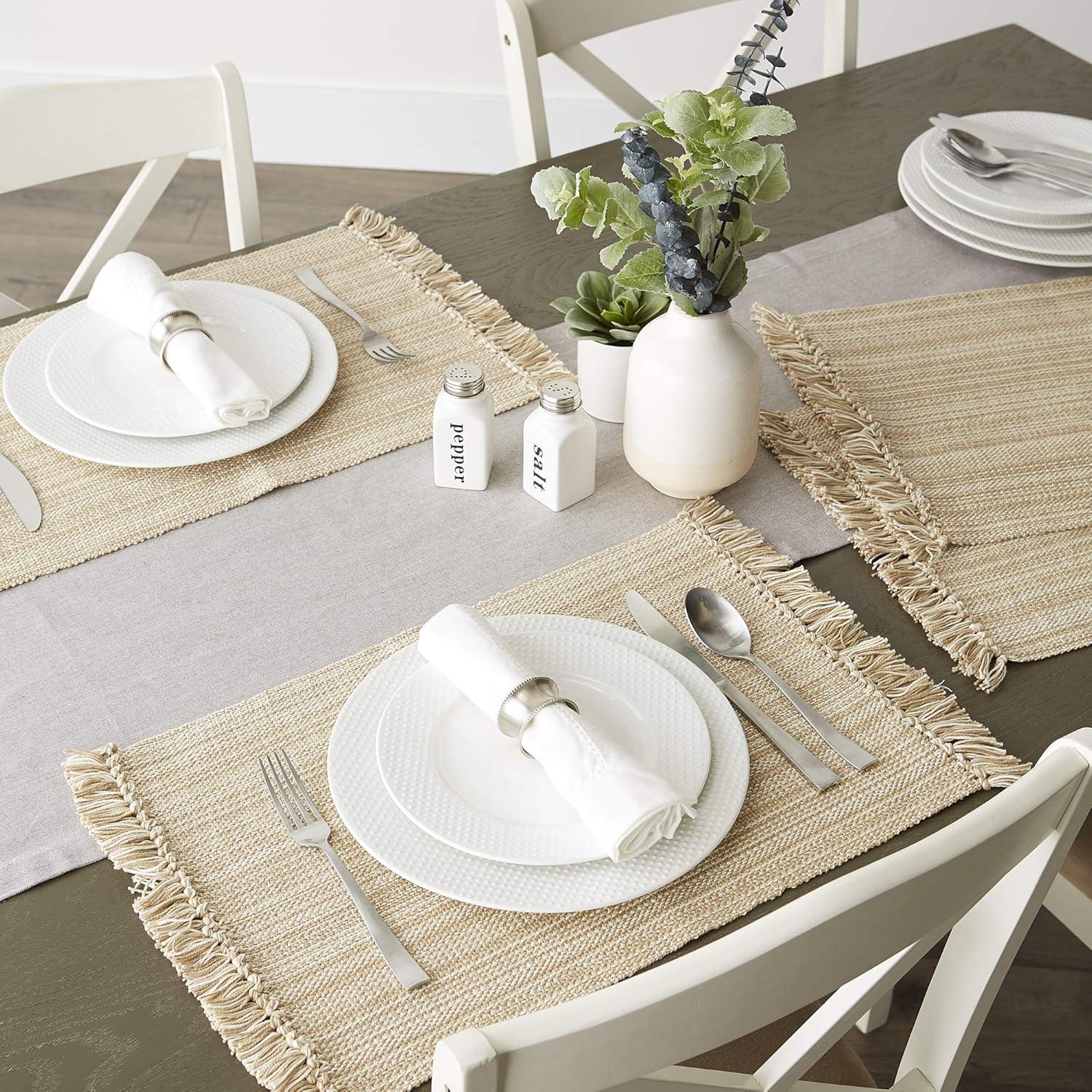 Taupe Variegated Fringe Fabric Placemats Set of 6