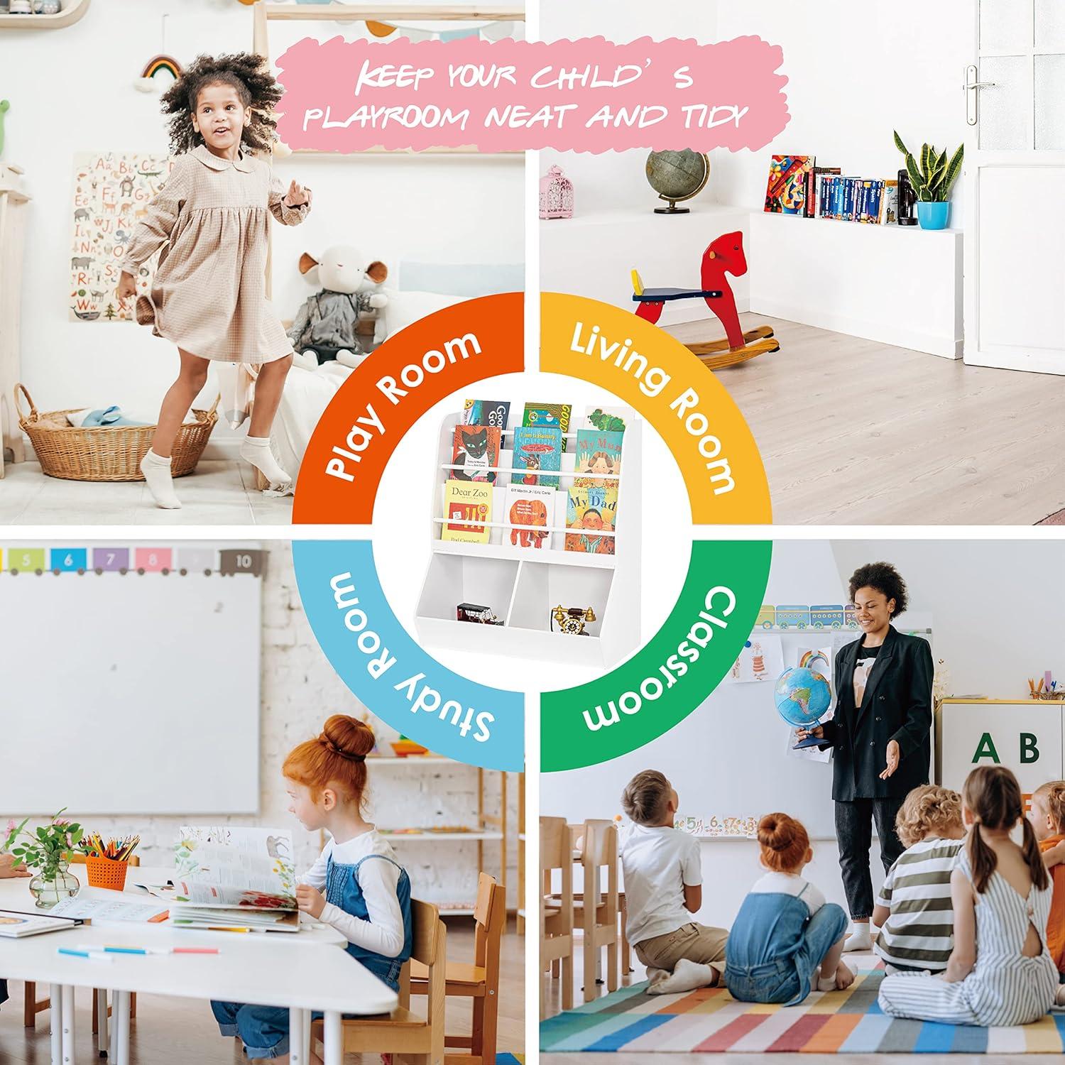 UTEX Kids Bookshelf Toy Organizer with Rolling Toy Box, White, 23.62” W x 11.8” D x 35.43” H