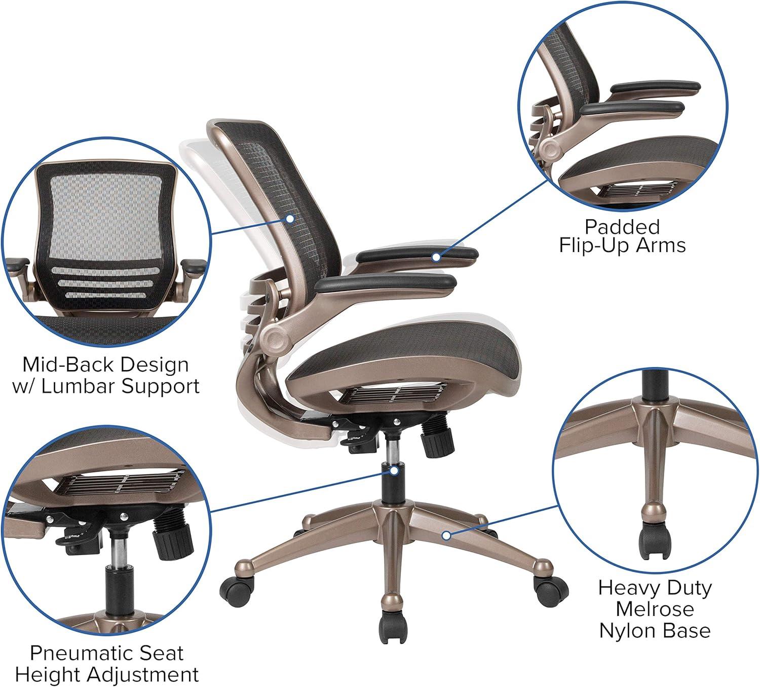 Flash Furniture Mid-Back Transparent Mesh Executive Swivel Office Chair with Flip-Up Arms