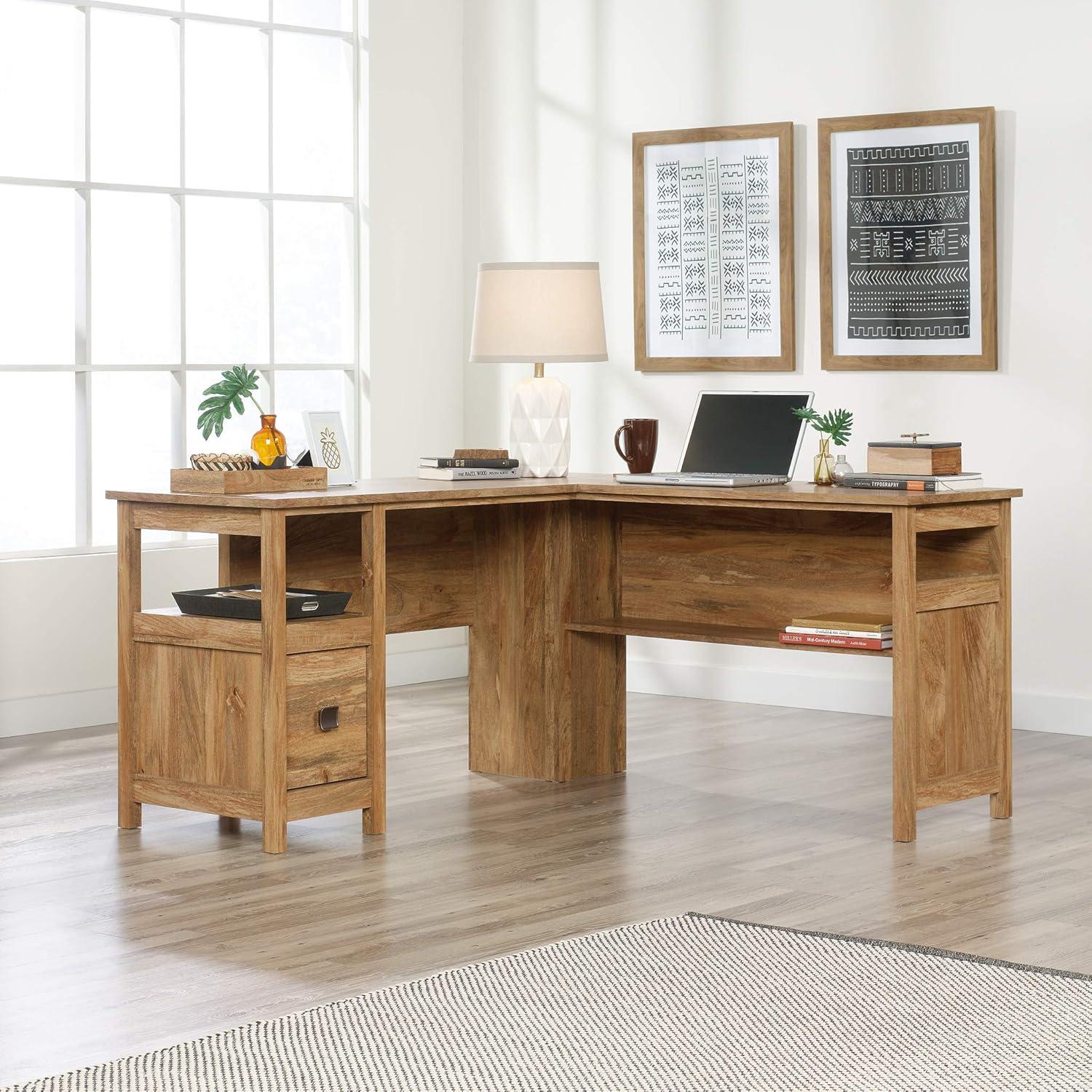 Cannery Bridge L Desk Sindoori Mango - Sauder: Mid-Century Modern Office Furniture with File Storage