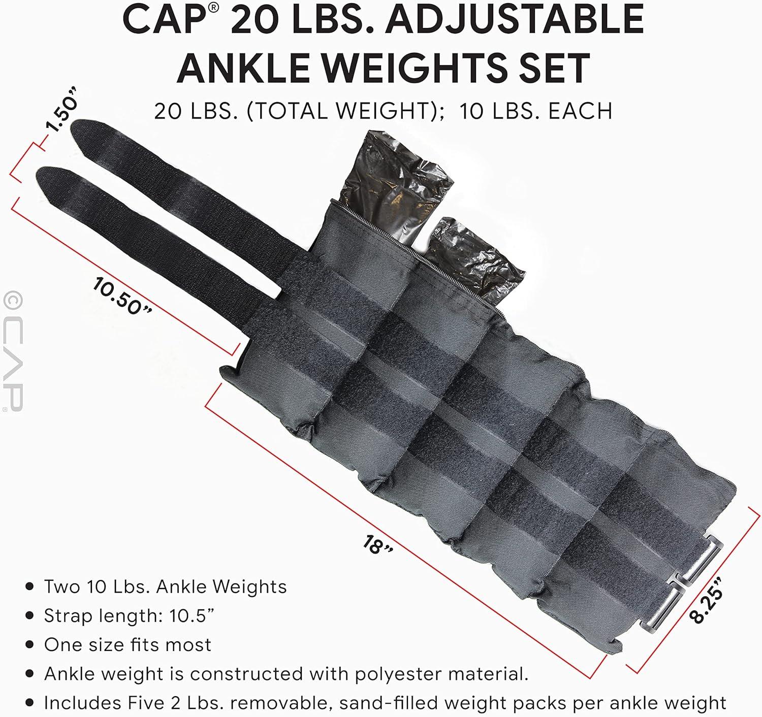 CAP Barbell Adjustable Ankle Pair Body Weight - Black 20lbs