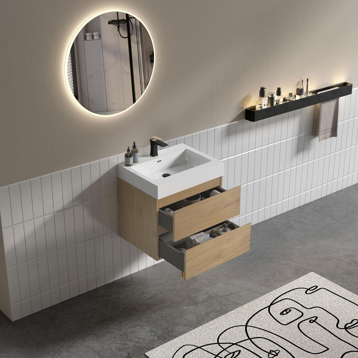 Little Tulip 36 inch Floating Bathroom Vanity with Sink, Modern Bathroom Cabinet inch Natural Oak