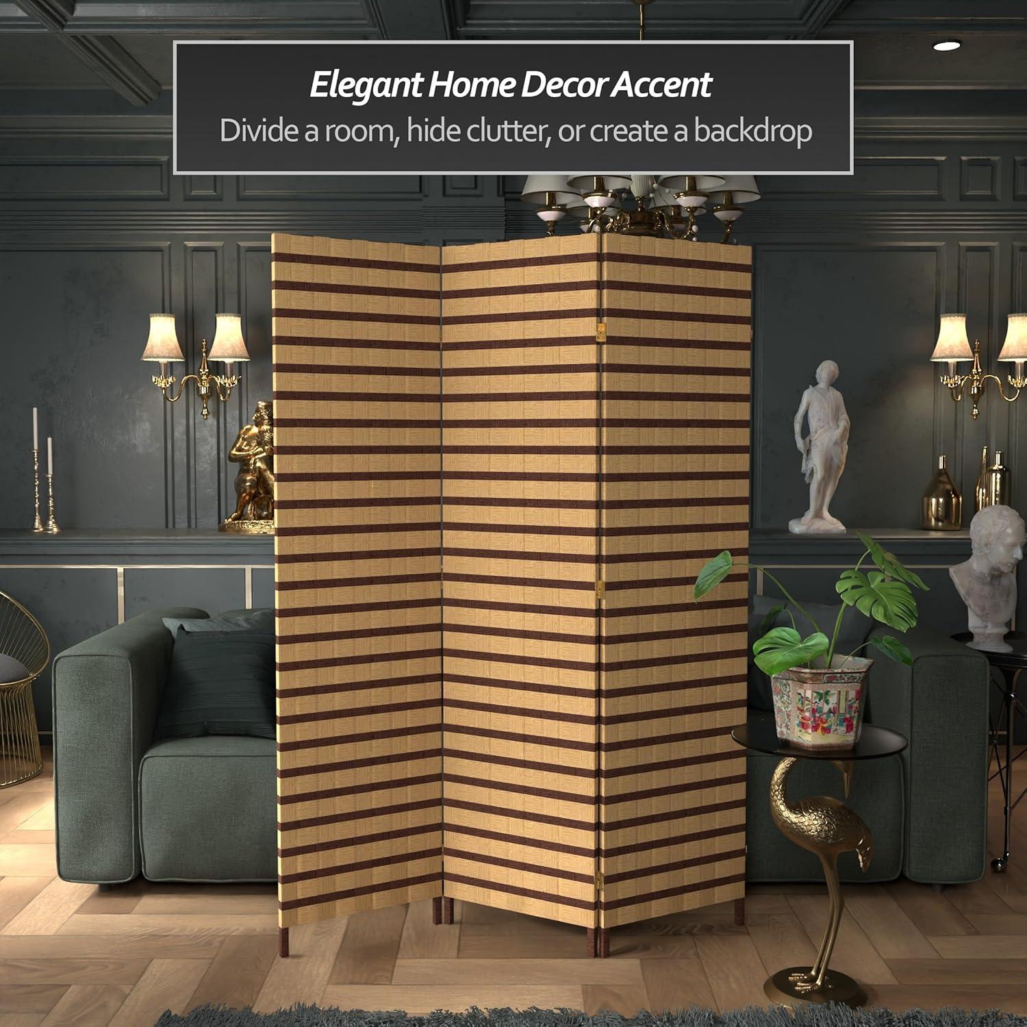Oriental Furniture 6 ft. Tall Two Tone Natural Fiber Room Divider - 3 Panel