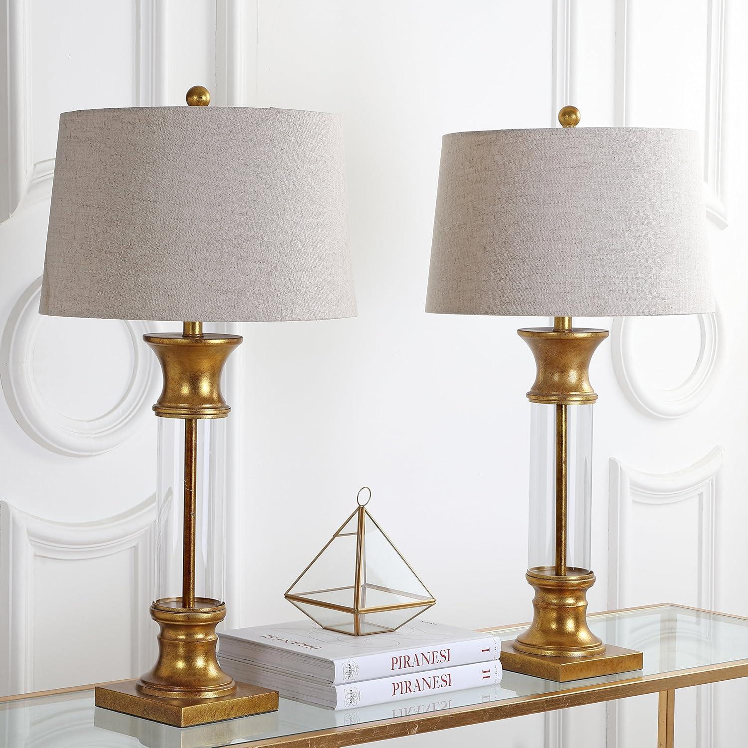 JONATHAN Y Hunter 32" Metal/Glass LED Table Lamp, Gold Leaf (Set of 2)