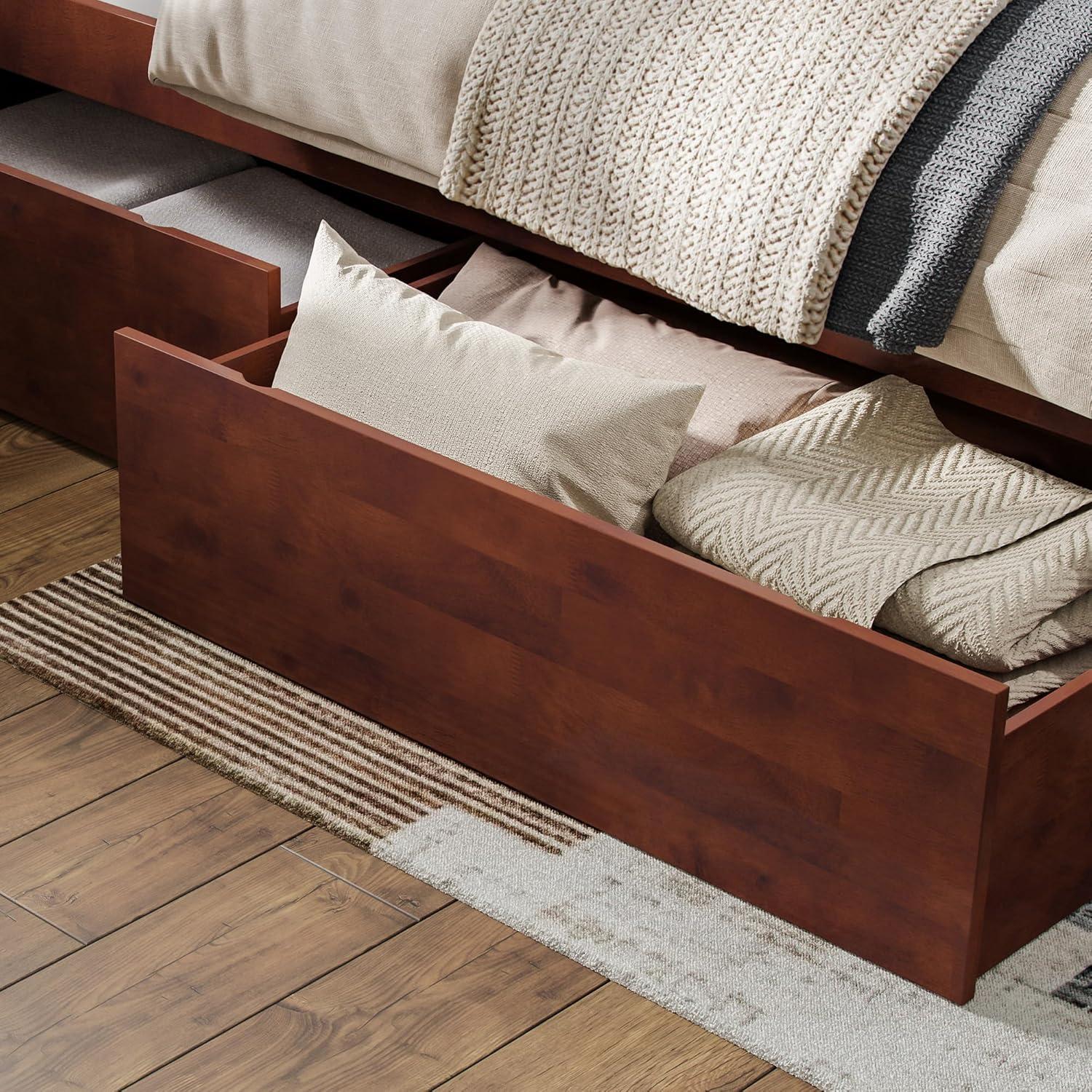 AFI Canyon Walnut Solid Wood Platform Bed with Matching Footboard & Storage Drawers, Queen