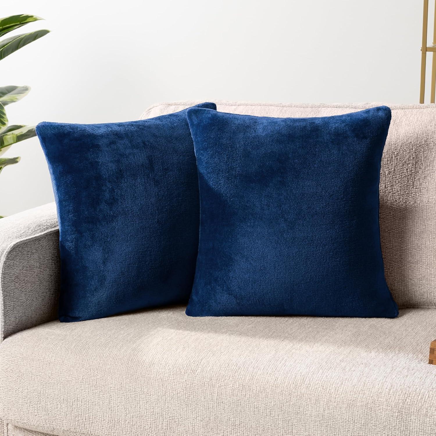 PAVILIA Set of 2 Throw Pillow Covers, Decorative Velvet Square Cushion Cases for Bed Sofa Couch Bedroom Living Room, Navy Blue/20 x 20