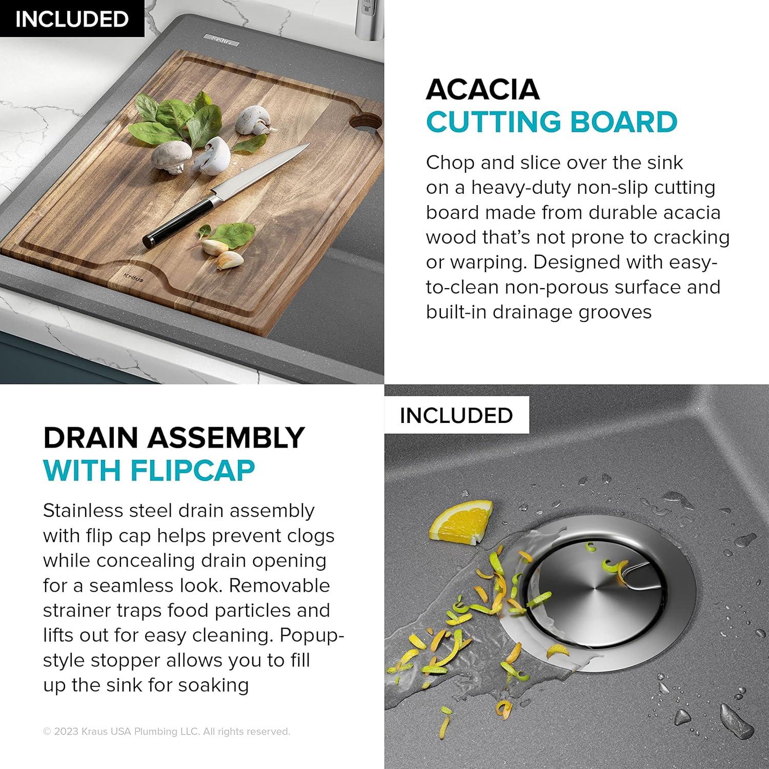KRAUS Bellucci Granite Composite Workstation Drop-In Top Mount Single Bowl Kitchen Sink with Accessories