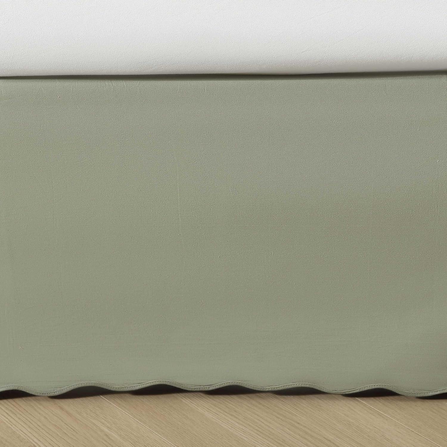 Solid Scallop Sage Green Cotton King 15 in. Drop Bed Skirt