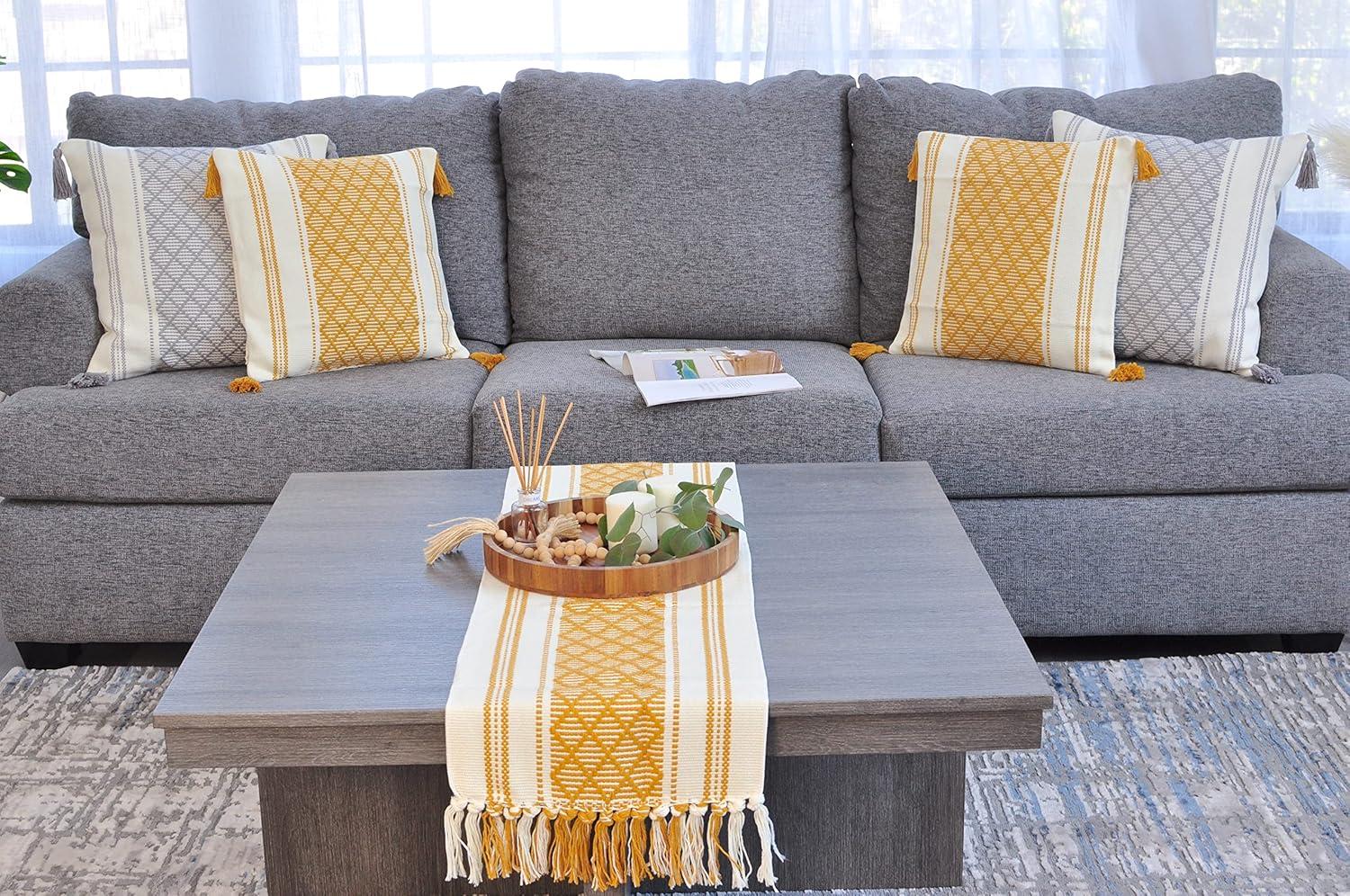 Oveesha Boho Cotton Woven Table Runner With Tassels