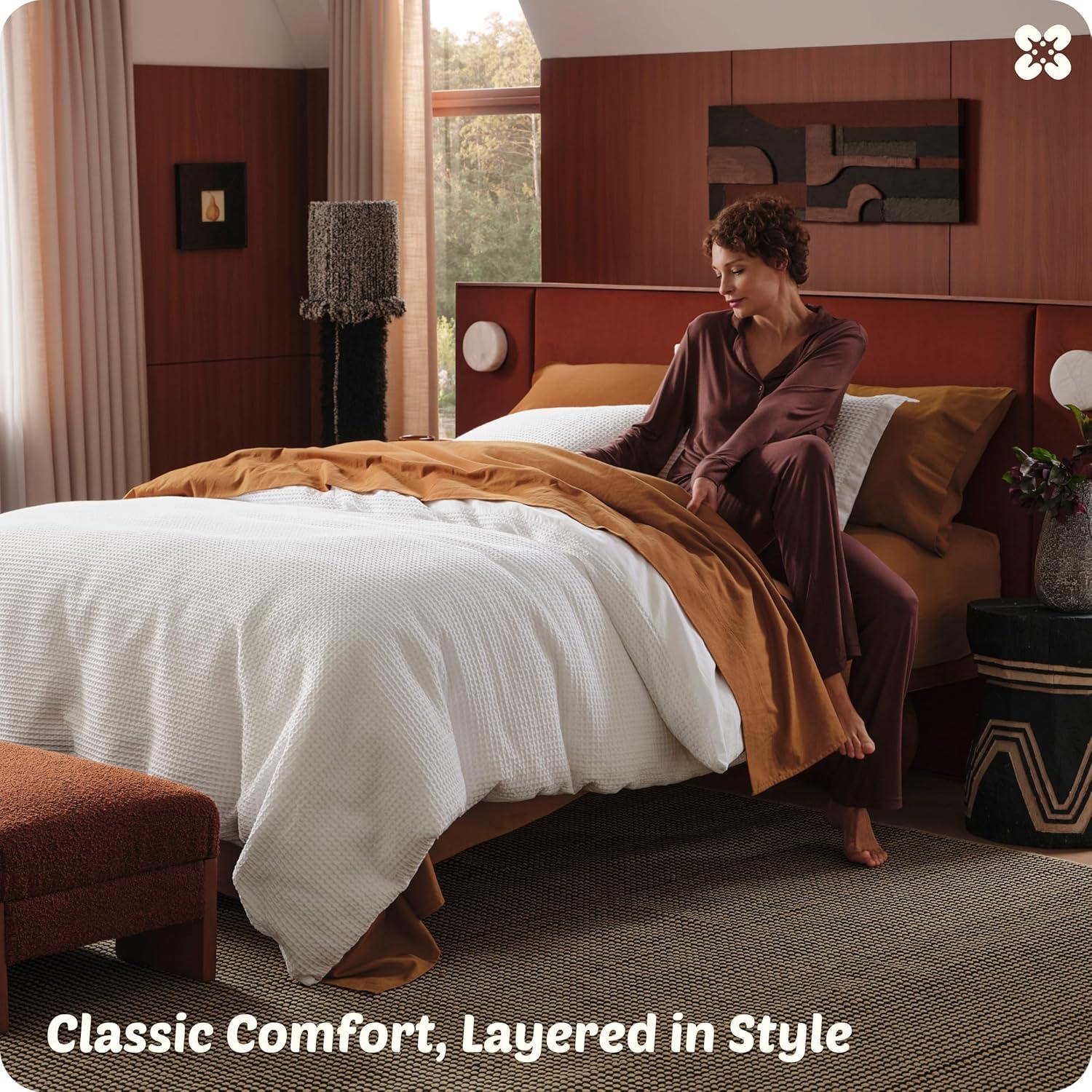 Bedsure Essential Bedsure Cotton Duvet Cover Set - 100% Cotton Waffle Weave Coconut Duvet Cover GentleSoft™️