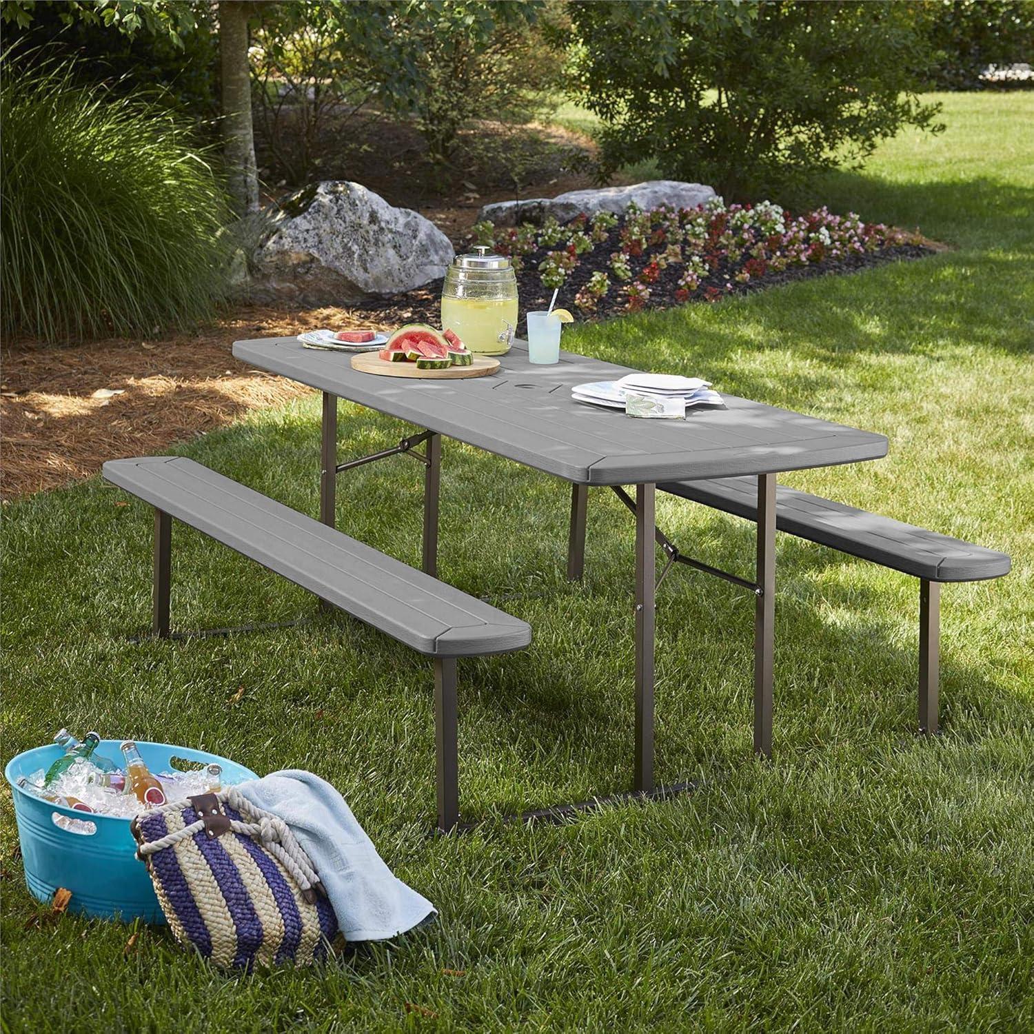 COSCO 6 ft. Dark Gray Folding Steel Picnic Table