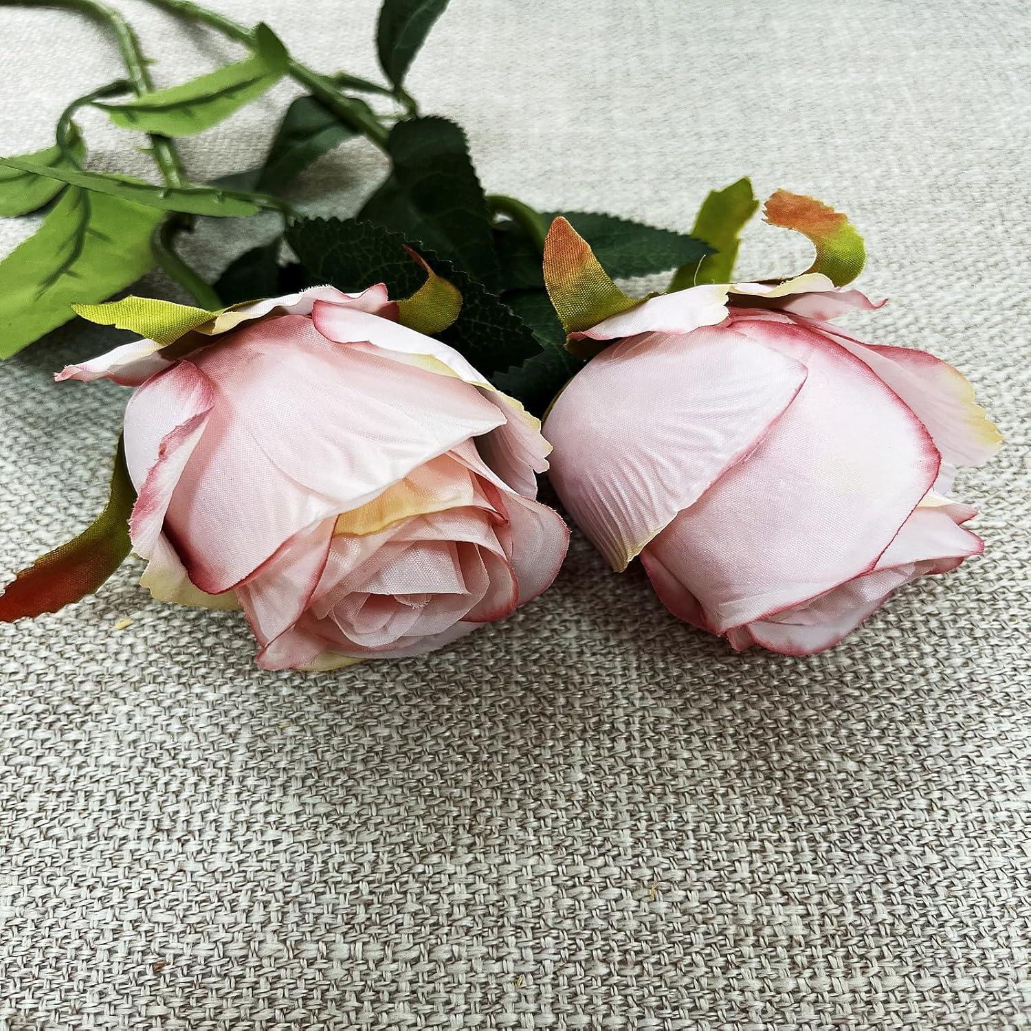 Artificial Rose Flowers Long Stem Fake Silk Roses for DIY Wedding Bouquet Table Centerpiece Home Decor (Light Pink)