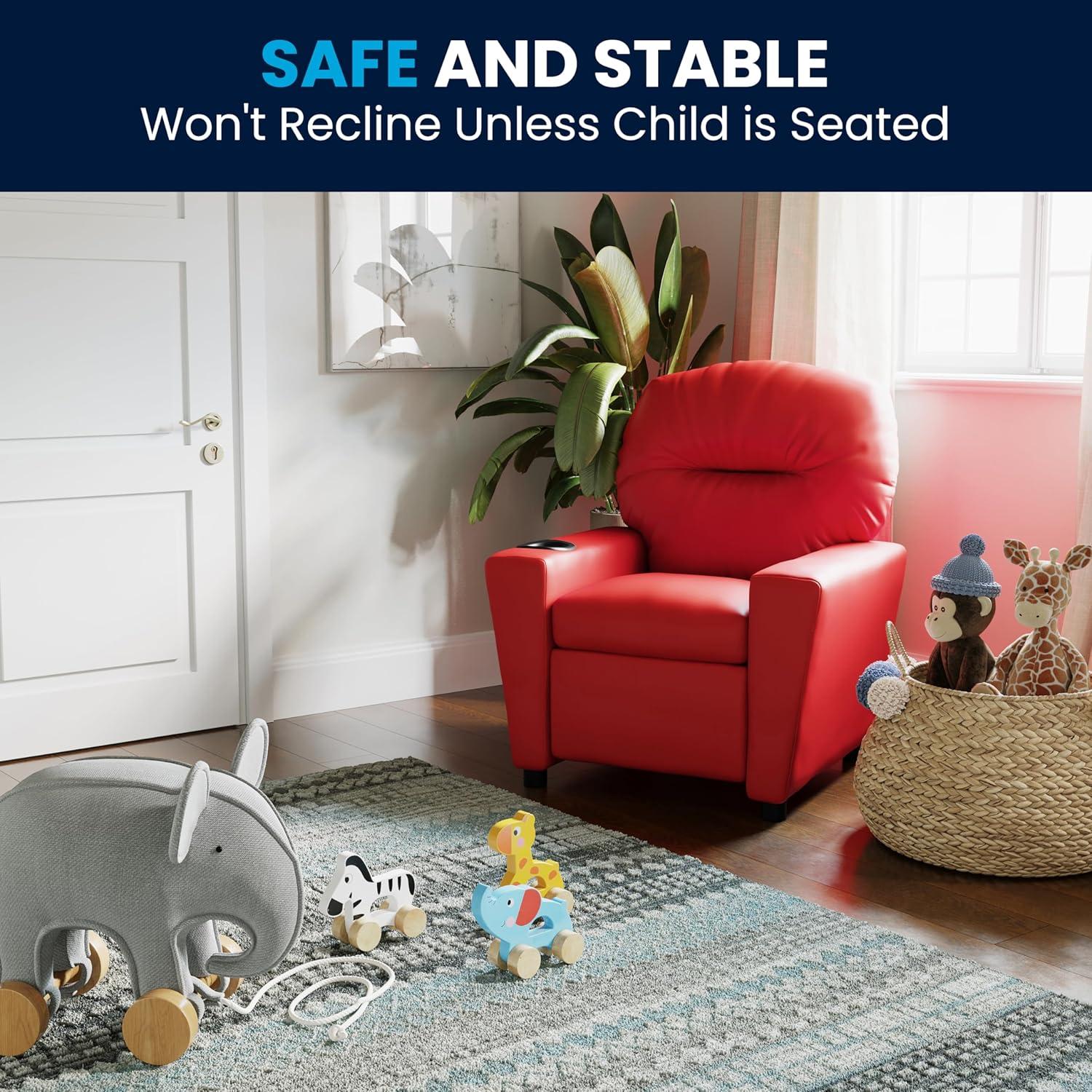 Flash Furniture Chandler Contemporary Red Vinyl Kids Recliner with Cup Holder