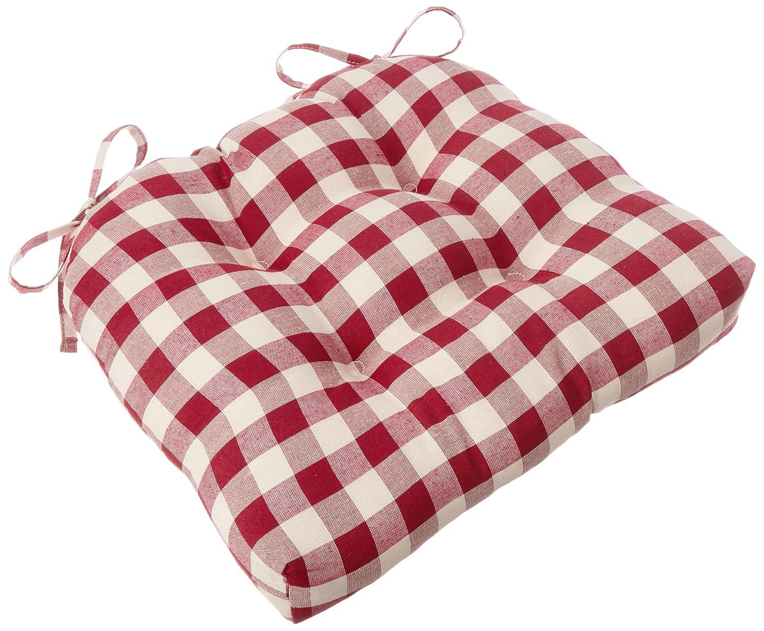 Kate Aurora Set of 2 Country Farmhouse Plaid Stain/Water Resistant Chair Cushions - Burgundy