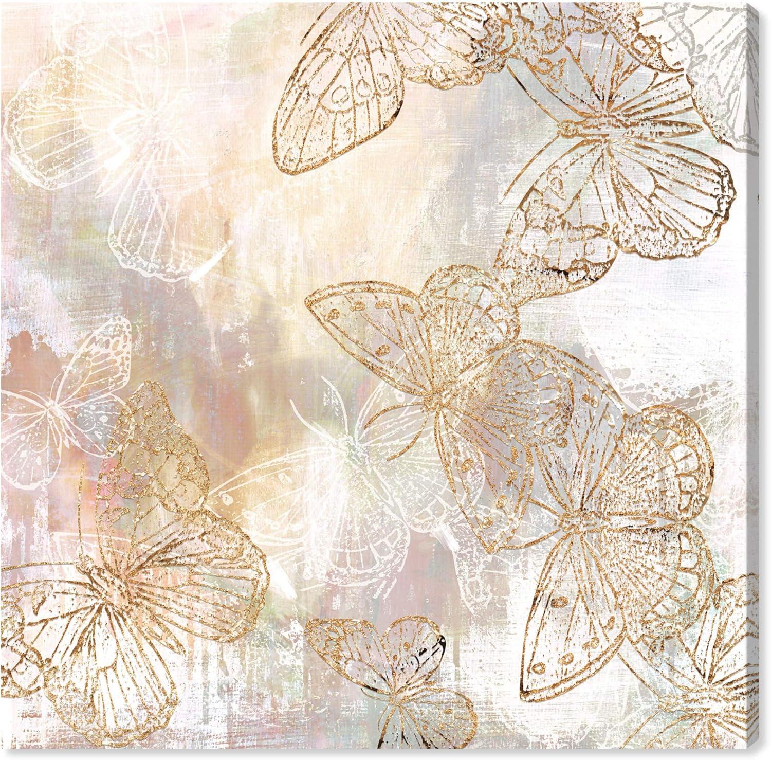 Gold and White Butterfly Garden Square Canvas Print