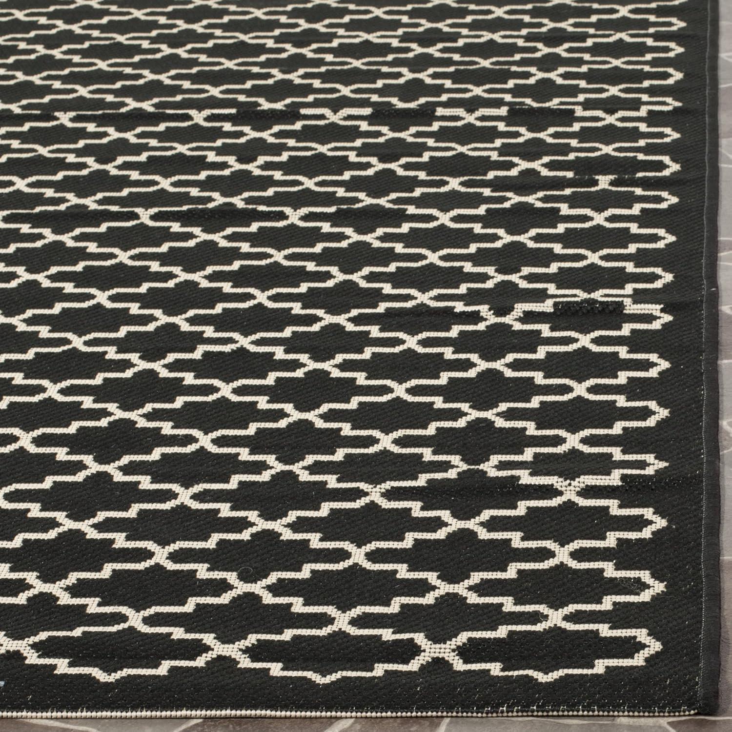 SAFAVIEH Courtyard Hilbert Trellis Indoor/Outdoor Area Rug, 5'3" x 5'3" Square, Black/Beige