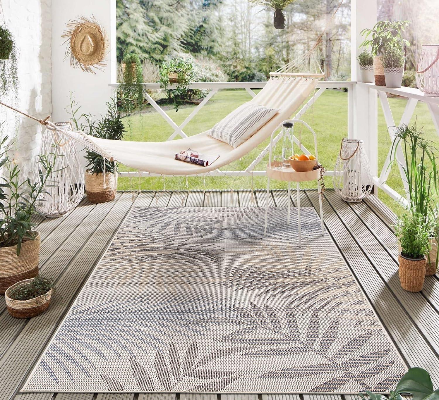 World Rug Gallery Bahama Palm Frond Indoor/Outdoor Area Rug - Cream 7'10" x 10'
