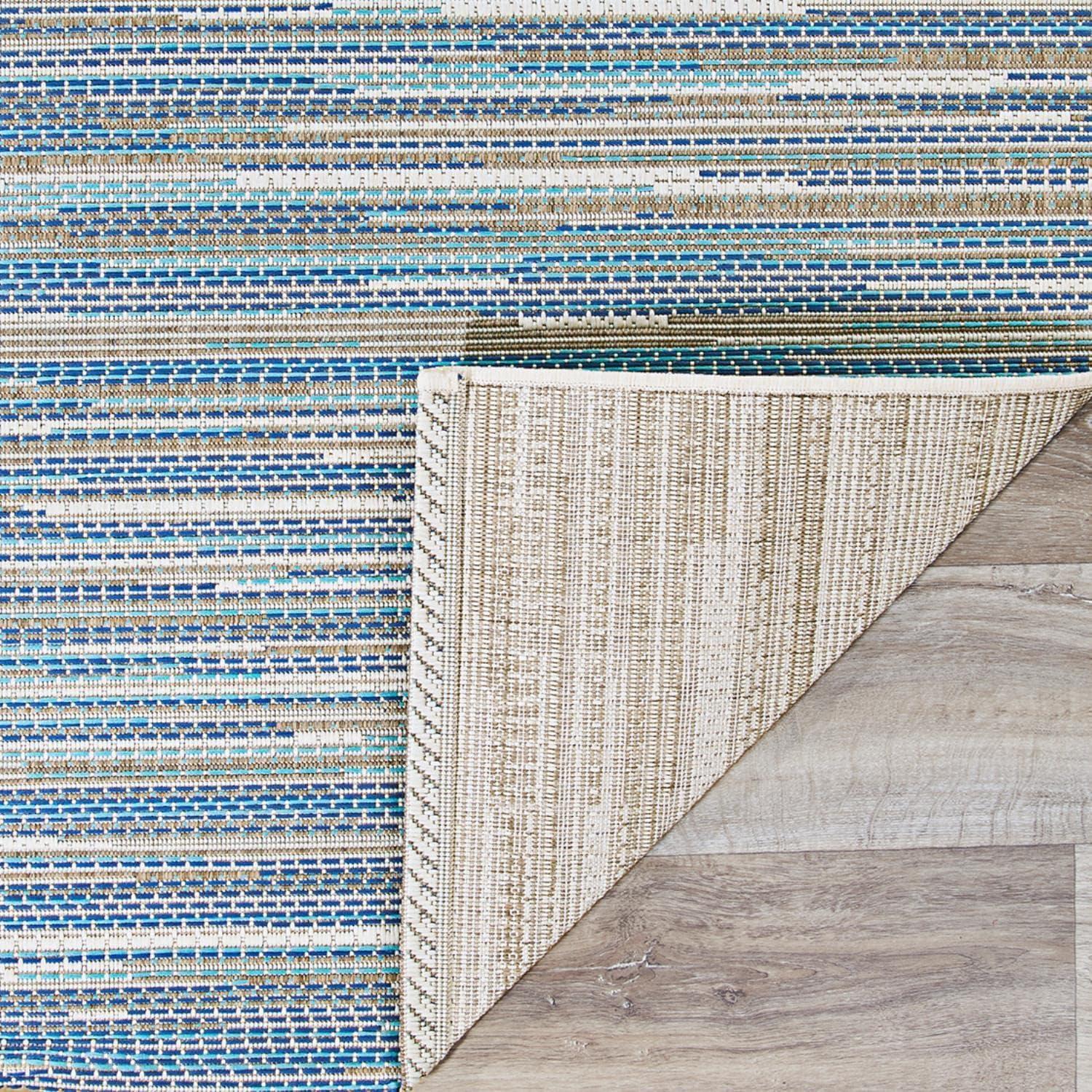 Monaco Sand and Azure Stripe 5' x 7' Indoor/Outdoor Rug