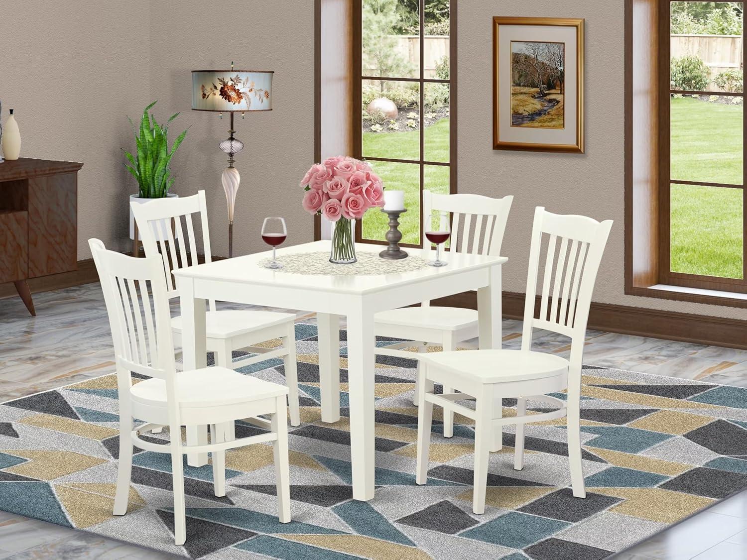 Dining Set - Oxford Kitchen Table & Four Solid Wood Chairs, Linen White - 5 Piece