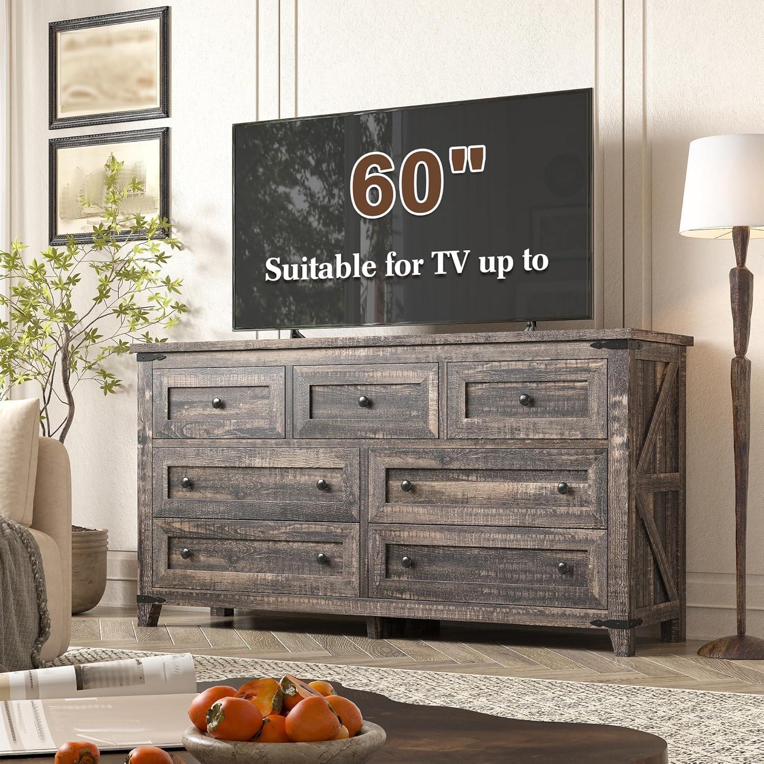 Gracie Oaks Wood Dresser For Bedroom With 7 Drawers, Farmhouse Chest Of Drawers