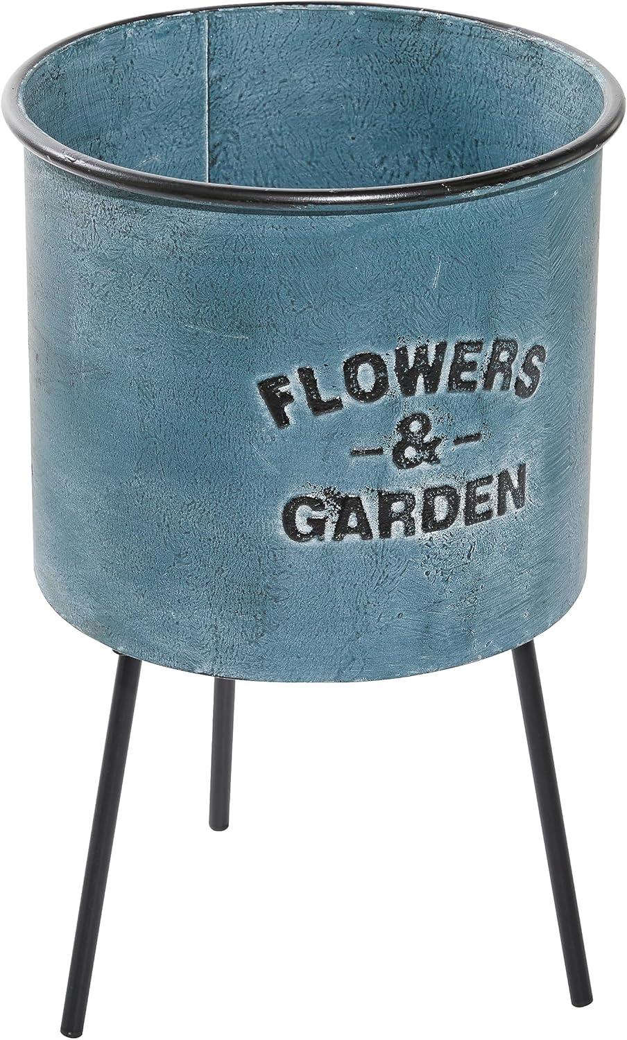 DecMode 20", 18", 16"H Indoor Outdoor Multi Colored Metal Planter with Flowers And Garden Text (3 Count)